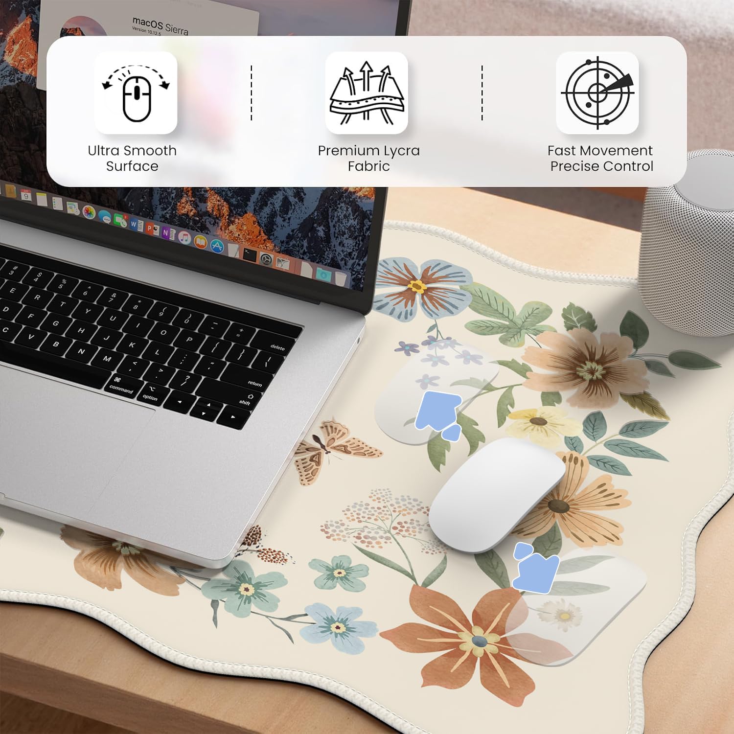 iCasso Desk Mat, Scalloped Desk Matt for Desktop, Cute XXL Large Mouse Pad, Anti-Slip Big Mousepad