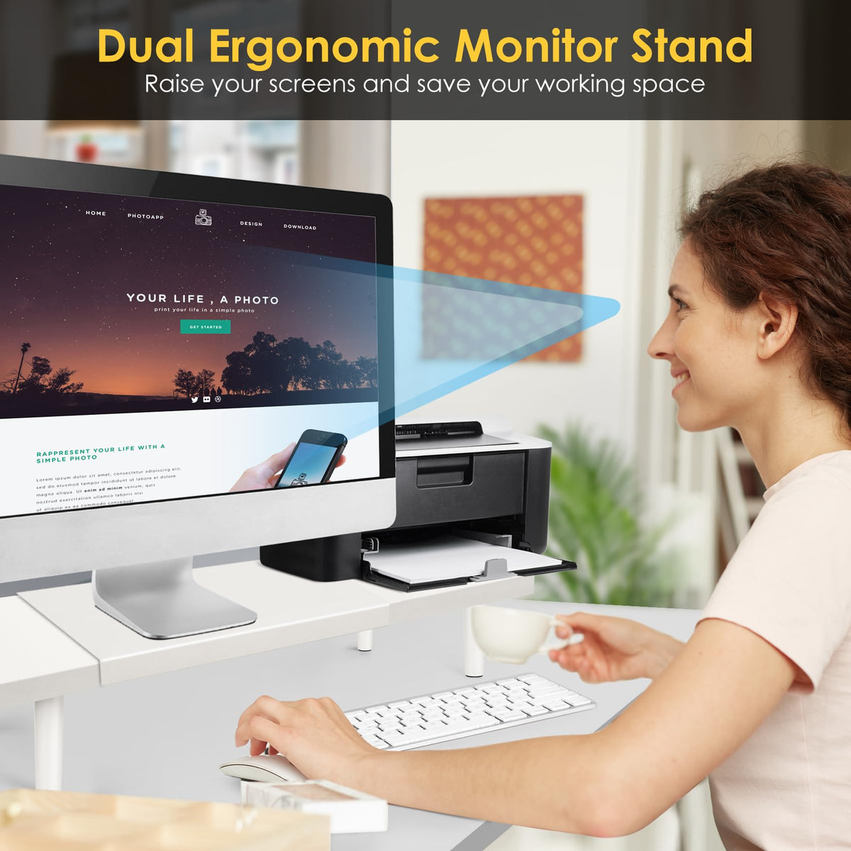 Across-Star Dual-Monitor-Stand-Riser-For-Desk Adjustable Length 32-40 Inch，Large Desktop Computer