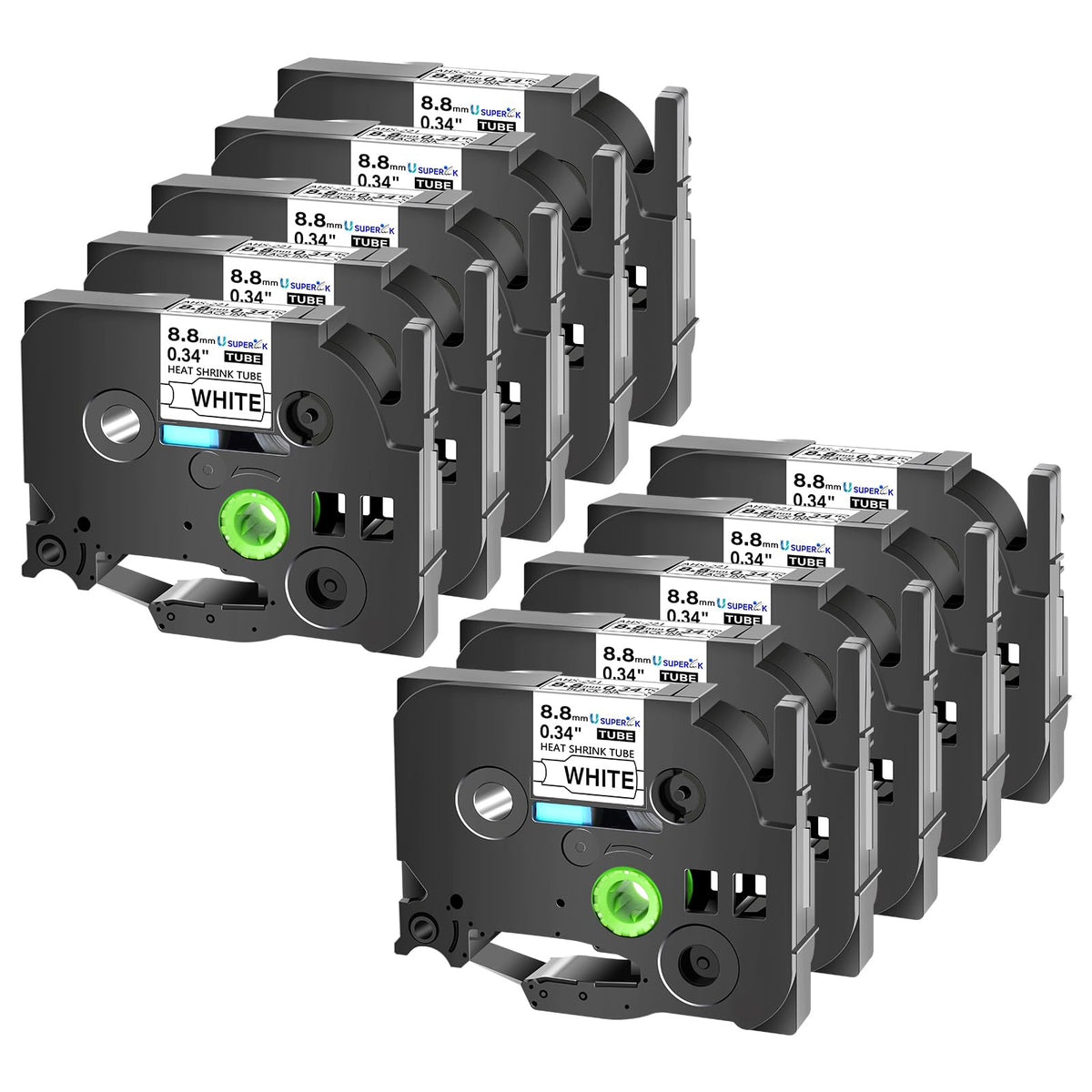 USUPERINK 10PK Compatible for Ptouch HSe-221 HSe221 HS-221 HS221 Black on White 8.8mm 0.34'' Heat