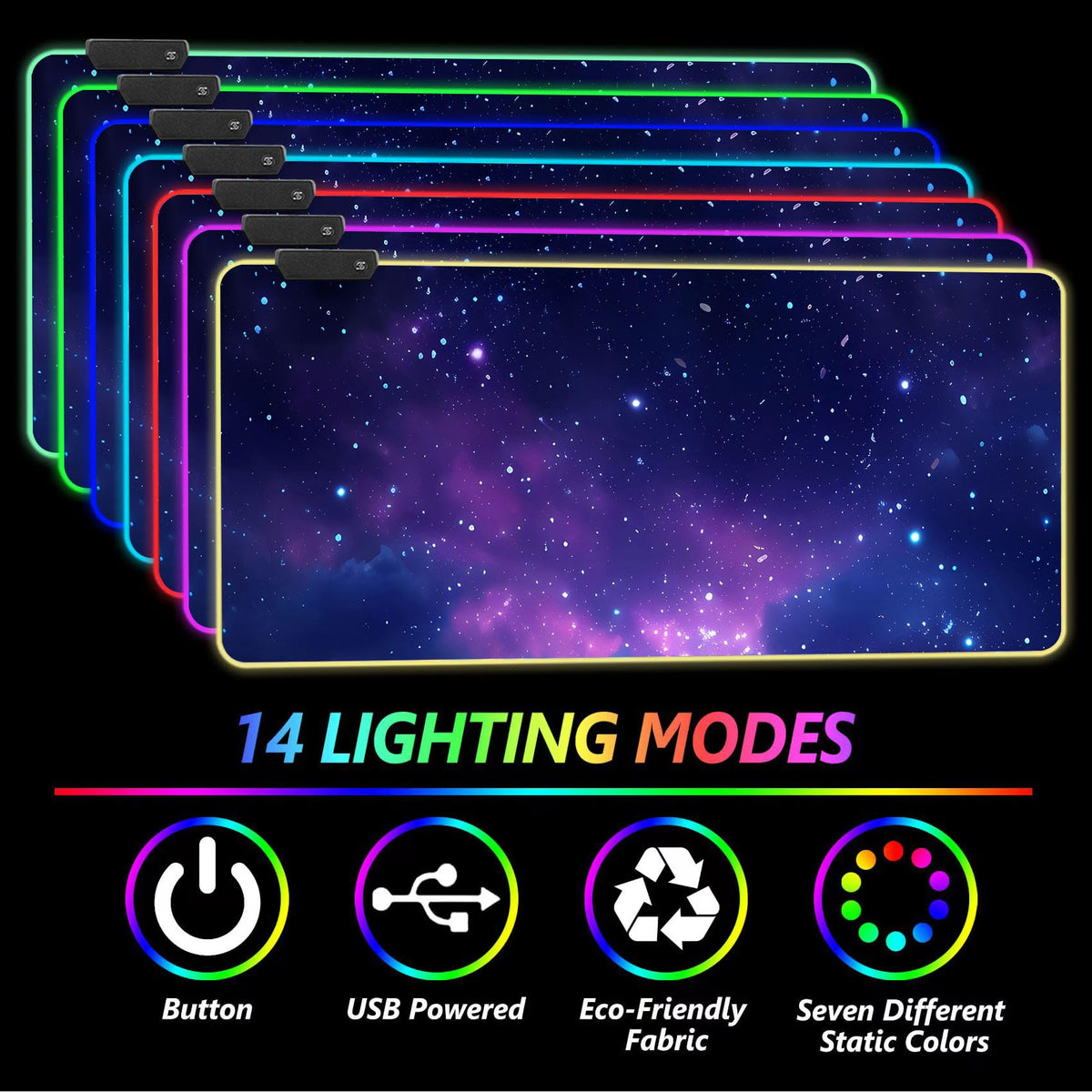 DINKY Extra Large RGB Gaming Mouse Pad with14 Light Modes, Extended Soft LED Mouse Pad, Anti-Slip
