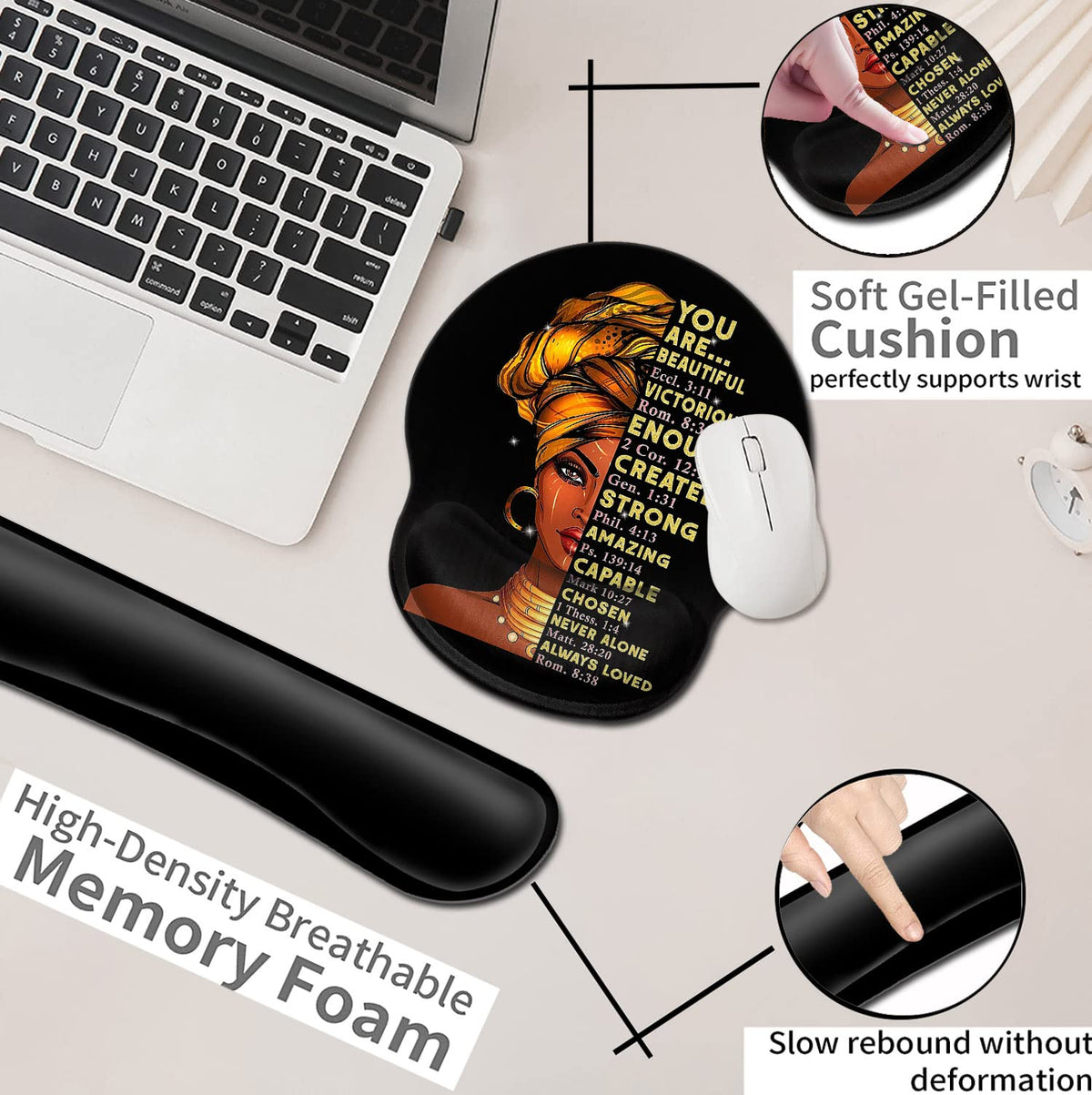 Black Mouse Pad with Stitched Edge Non-Slip Rubber Base, Office Accessories Desk Decor for