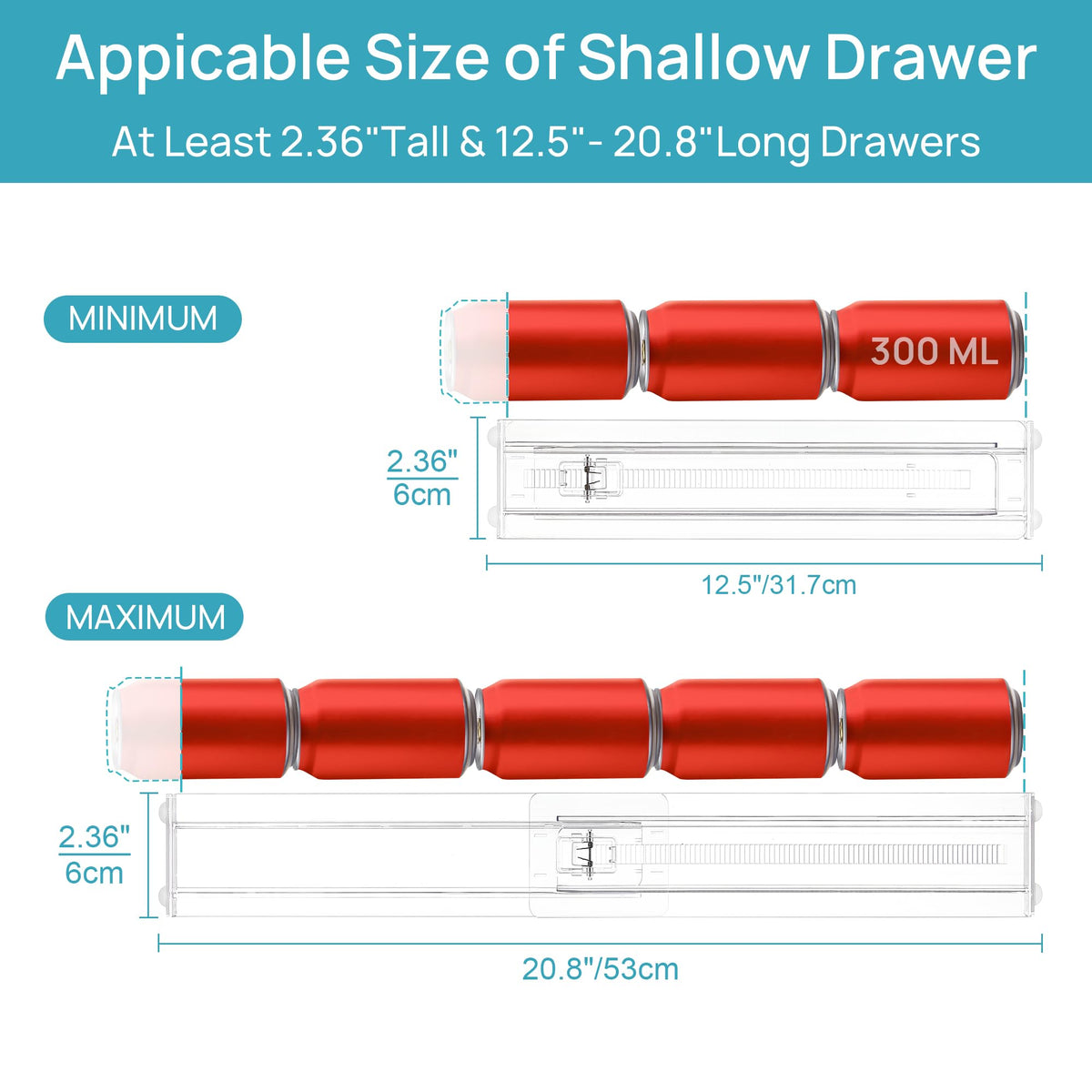 Vtopmart 4 Pack Shallow Drawer Dividers, 2.36" High 12.5"-20.8" Adjustable Expandable Kitchen