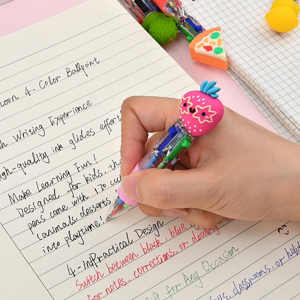 30 Pack Cute Multicolor Pens - Kawaii 4 in 1 Colors Ballpoint Pens for Office School,Classroom