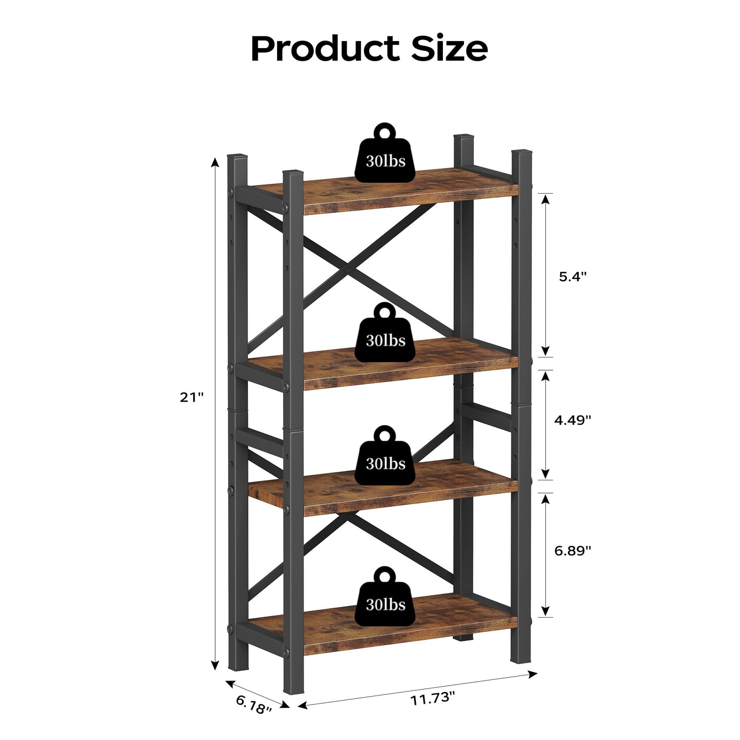 Desktop Bookshelf, 4-Tier Stackable Narrow Bookcase, Adjustable Industrial Desk Organizer & Hutch