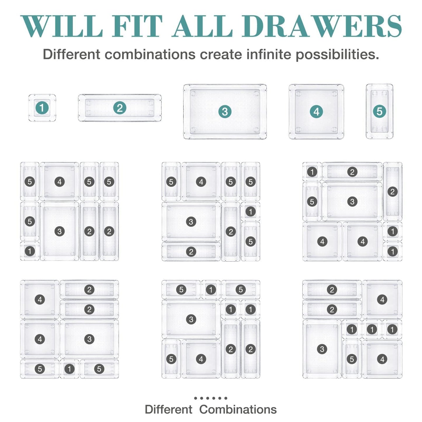 23 PCS Drawer Organizer Set, 5 Size Bathroom and kitchen organizer Trays