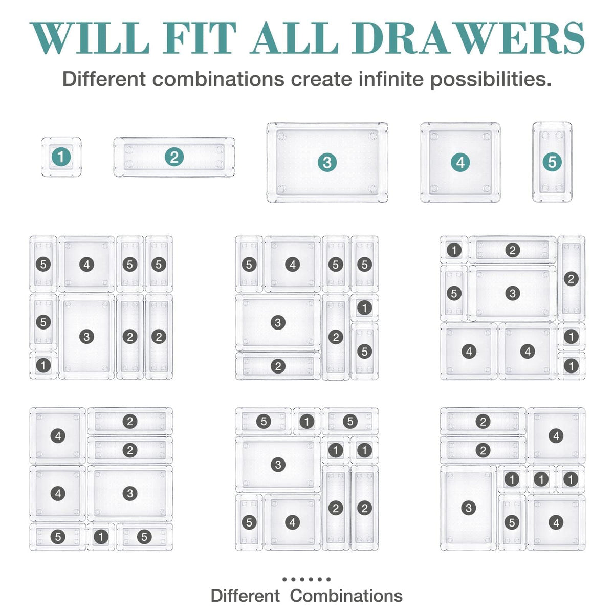 23 PCS Drawer Organizer Set, 5 Size Bathroom and kitchen organizer Trays