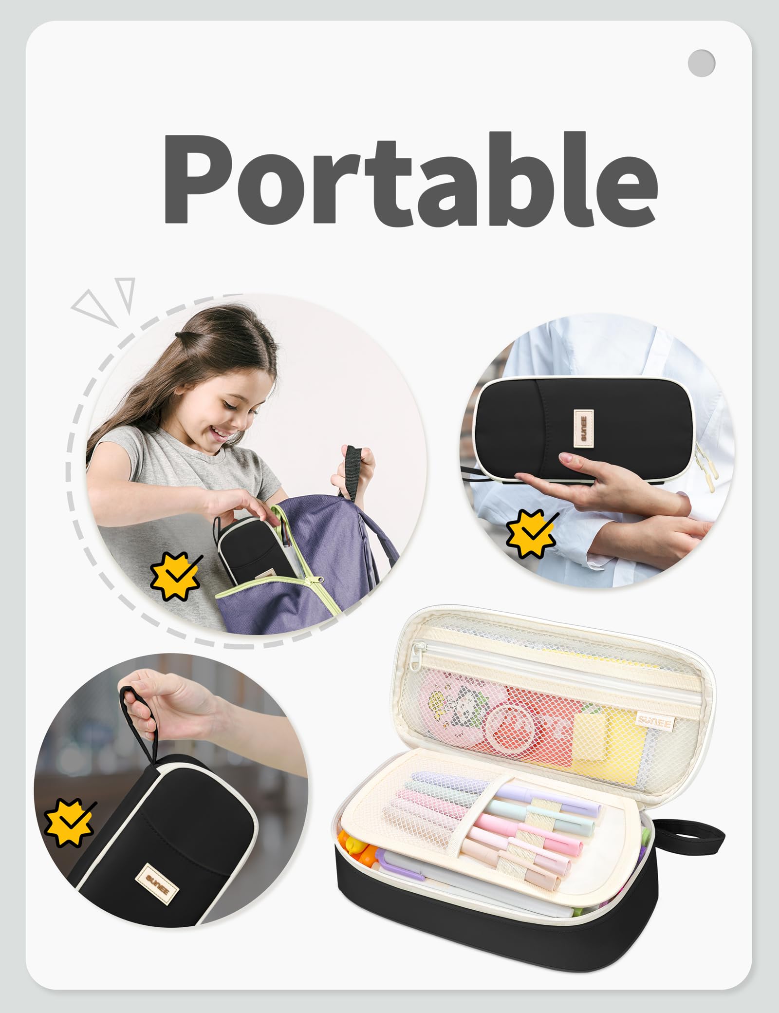 SUNEE Cute Pencil Case, Aesthetic Pen Pouch, Colored Large Pencil Bag with Zipper, Kawaii