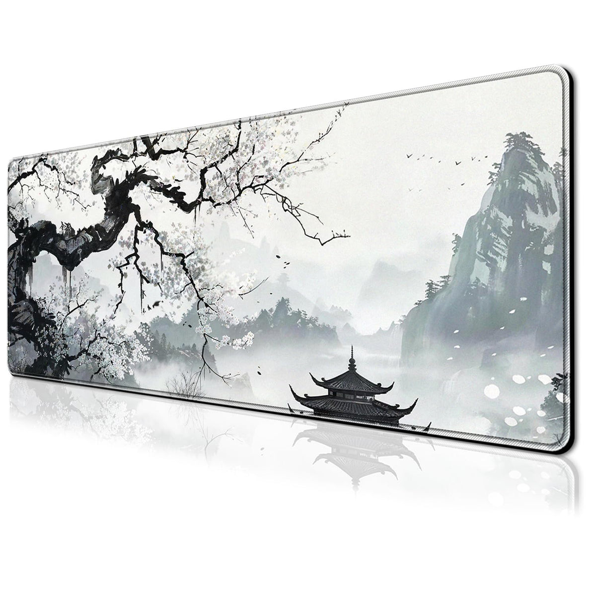 PEPYJAN Large Chinese Ink Wash Landscape Mouse Pad Desk Mat, 31.5 X 11.8 Inches, Gaming Desk Pad