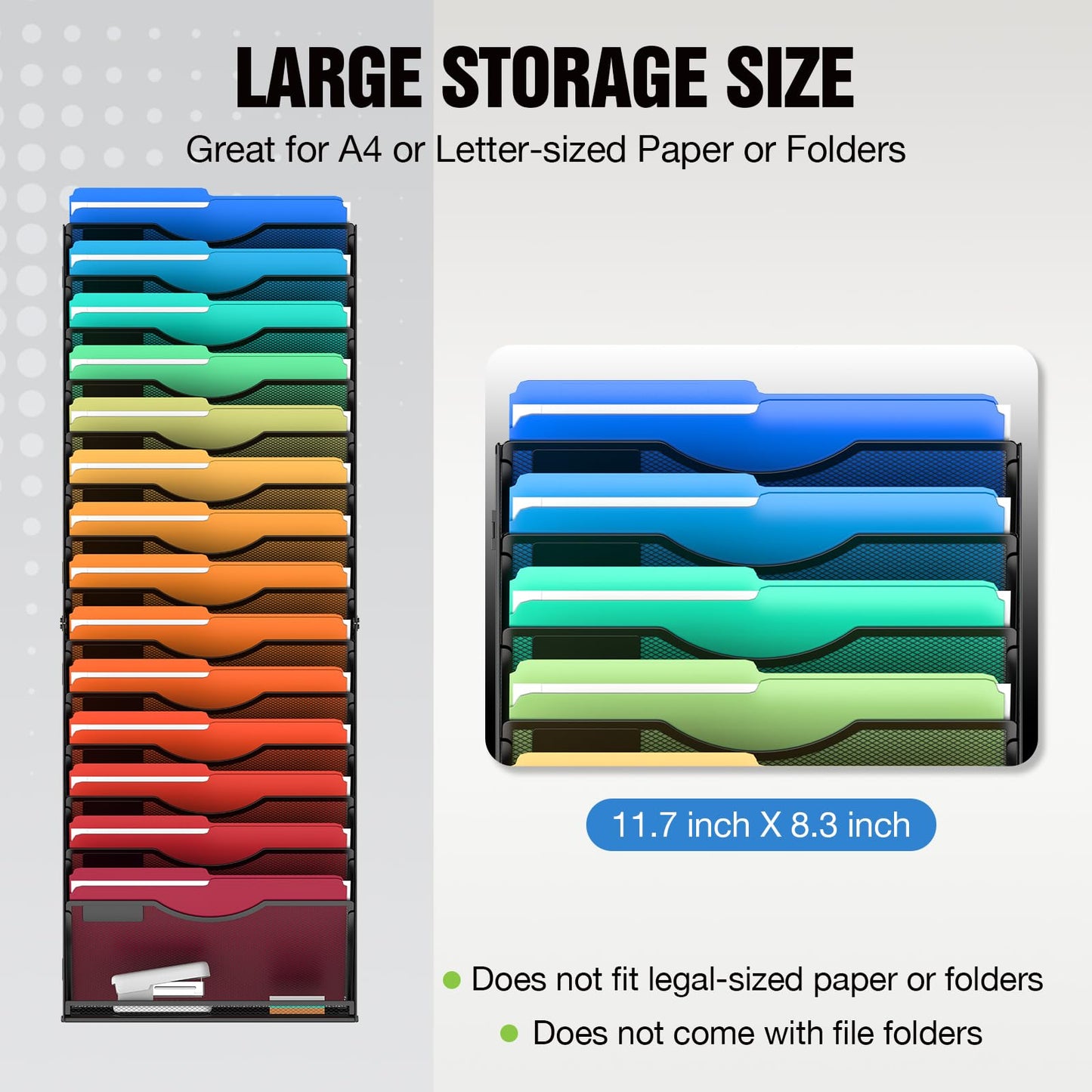 MINDEPOT 15 Tier Wall File Holder Hanging Wall Mount Paper File Organizer for Mails Folders