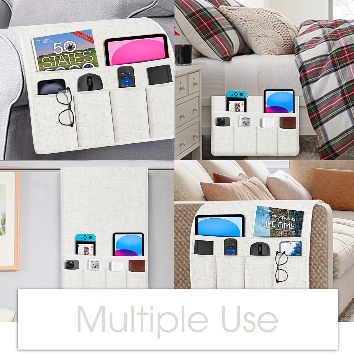 Joywell Remote Control Holder Armchair Caddy Armrest Organizer Beige White