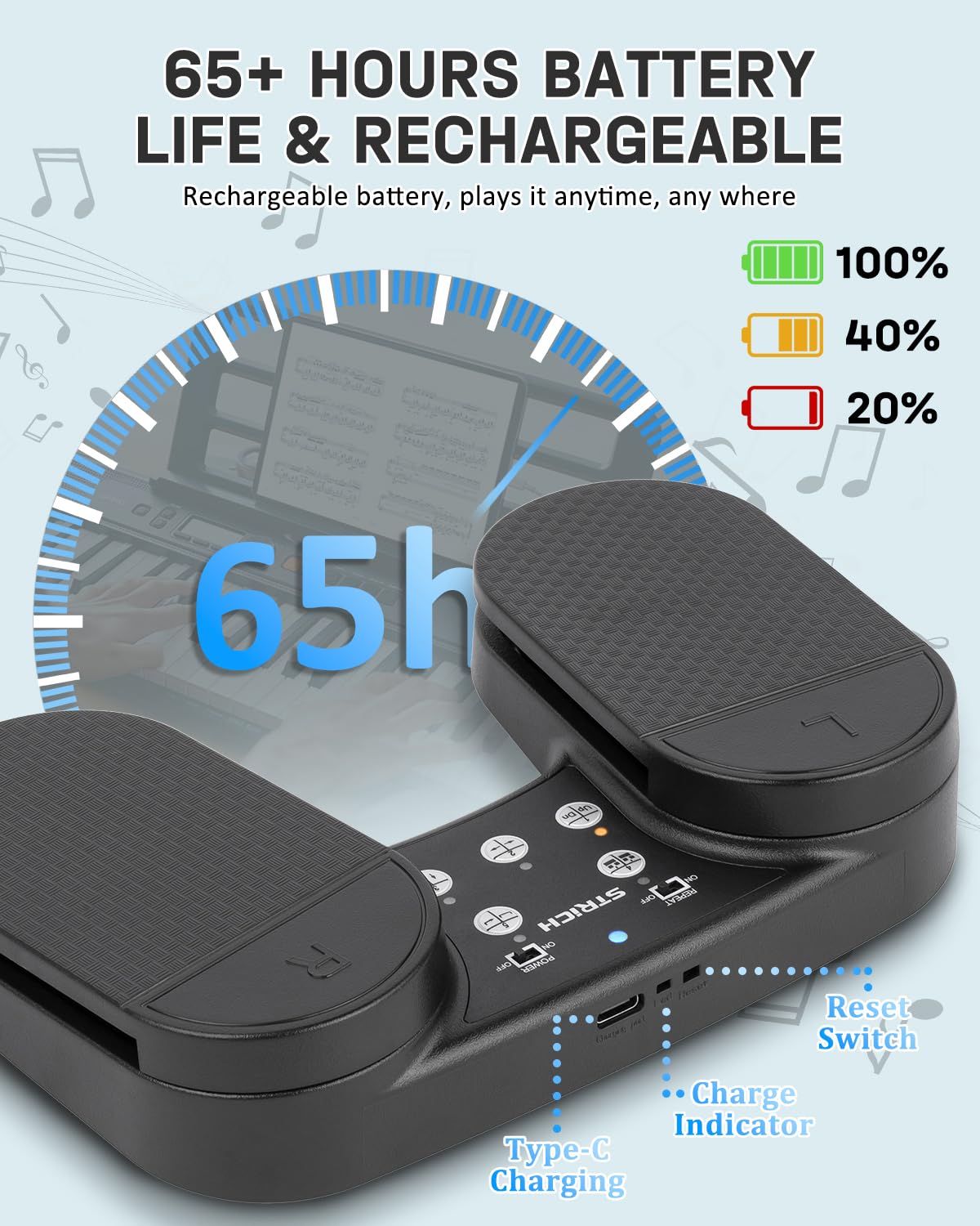 STRICH Wireless Page Turner Pedal for iPad, Rechargeable Foot Pedal, SPT-10