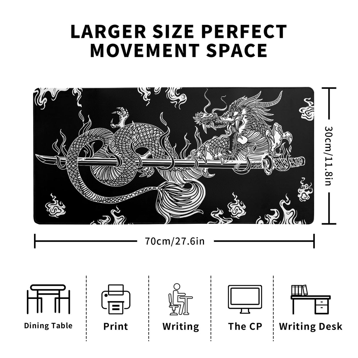Dragon Gaming Mouse Pad Black Large Mouse Pad for Keyboard and Mousepad Desk Mat with 3mm Non-Slip