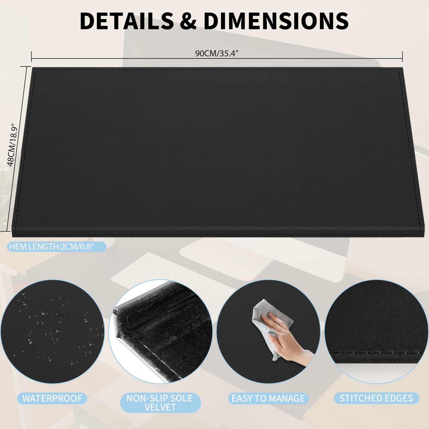 AKOZLIN 35.4"x 18.9" Soft PU Leather Surface Office Desk Mouse Mat Anti-Push Pad with Full Grip