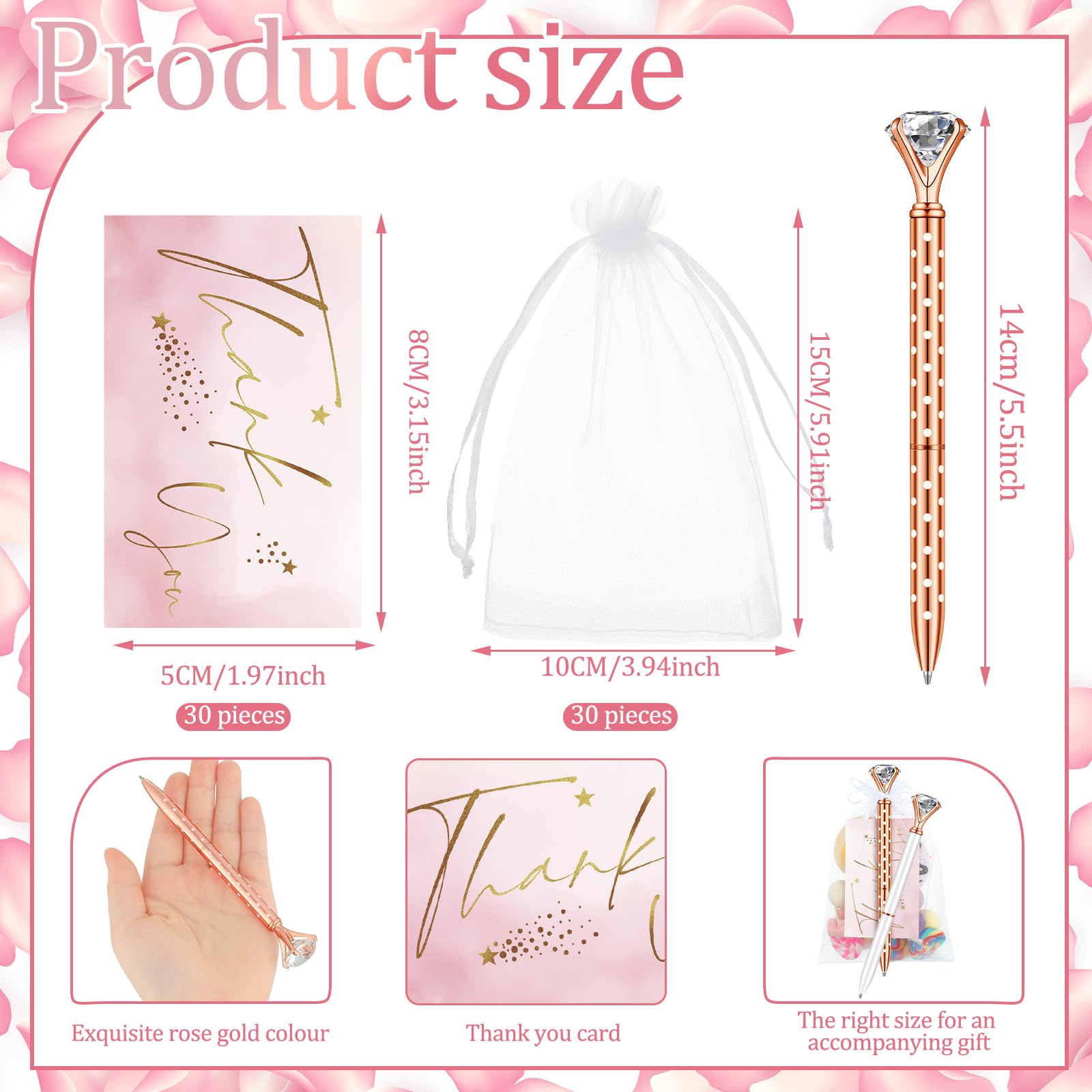 Yeaqee 91 Pcs Bridal Shower Pens Set, Black, White, Rose Gold, Dot Style