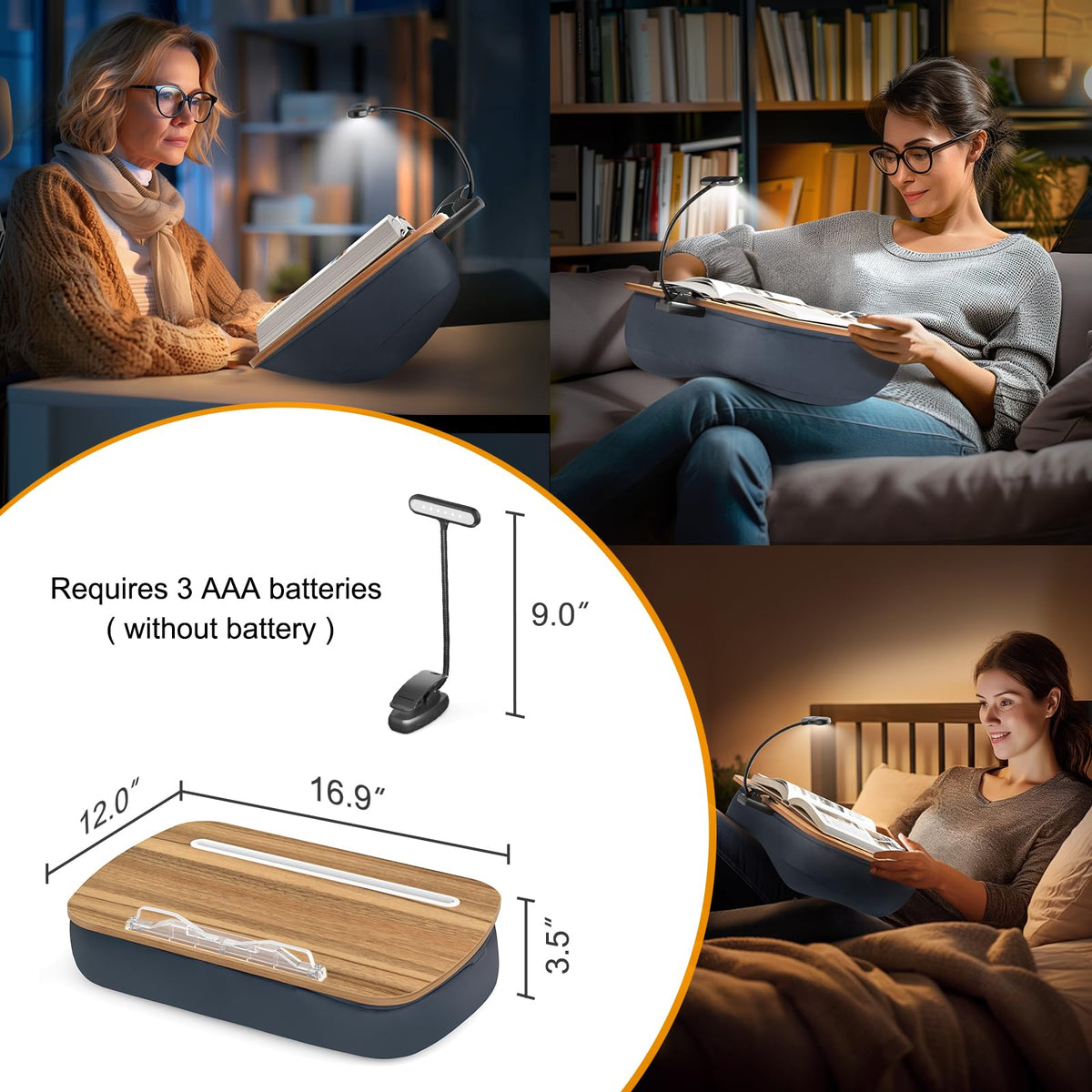 ERGONOV Book Pillow Stand with 6500K Reading Light, Hands Free Book Holder