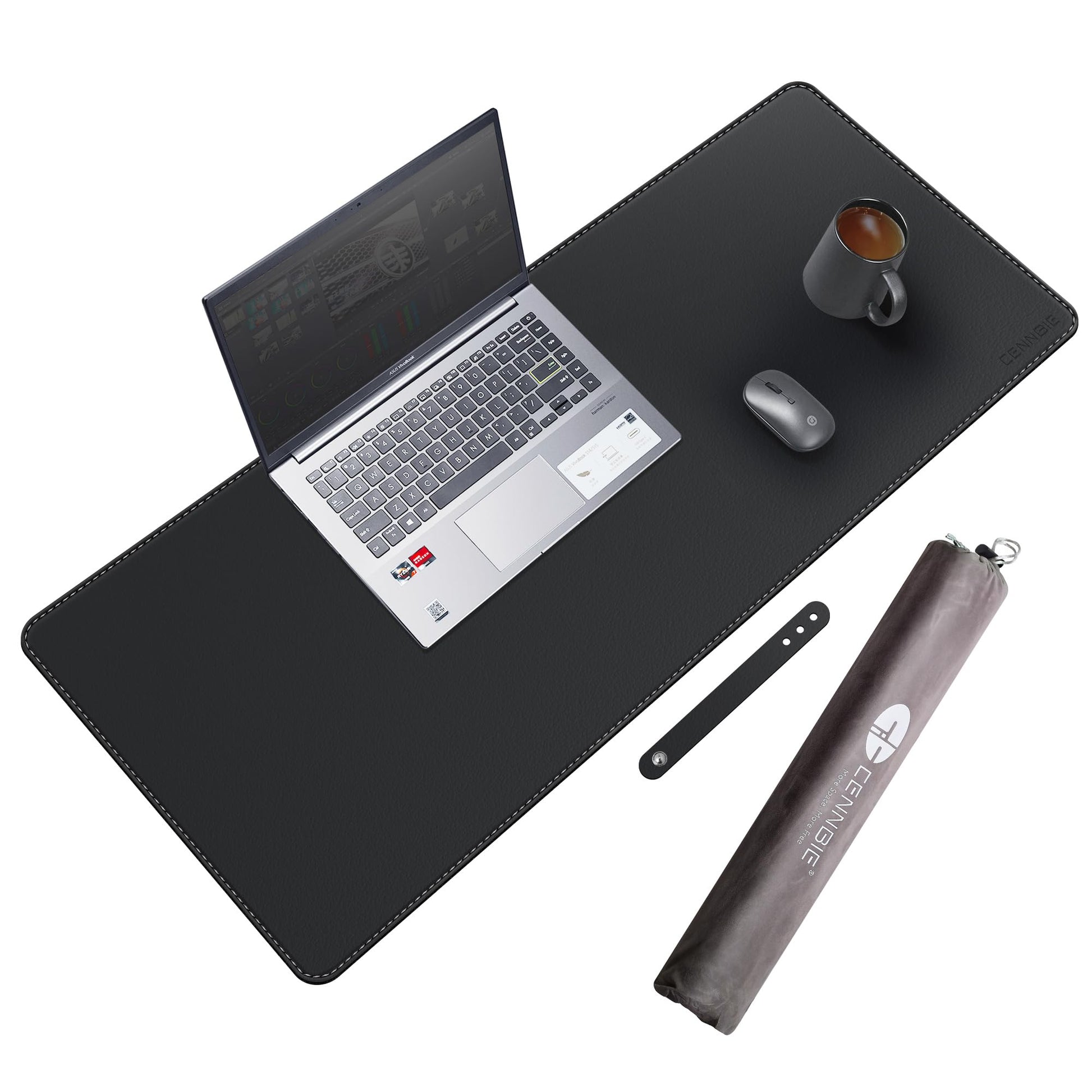 CENNBIE Leather Desk Mat Protector, 35.5" x 16" Office Desk Pad (Black)