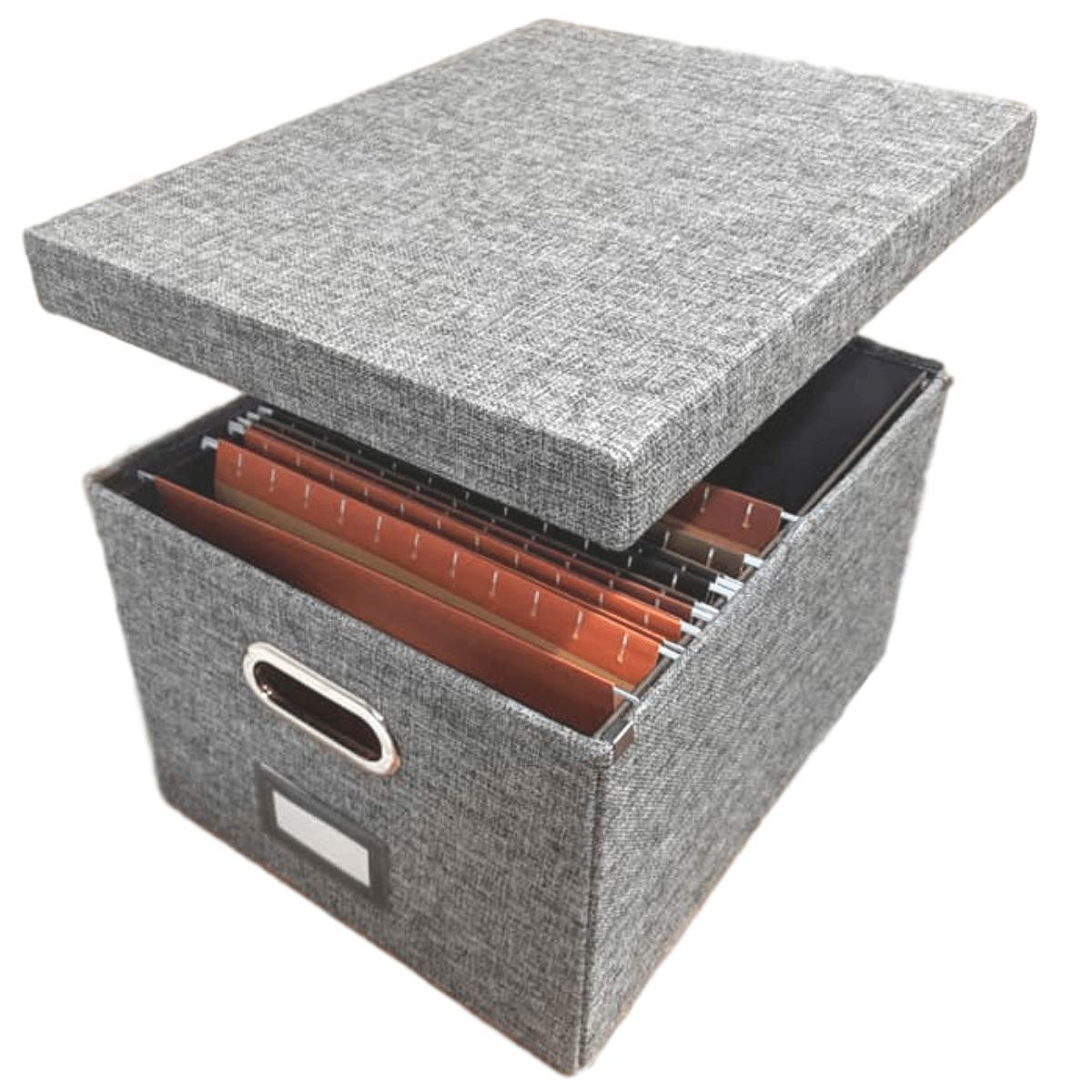 Bearly Trading Linen File Storage Box Includes 10 A4 Hanging Files - Collapsible Easy Filing
