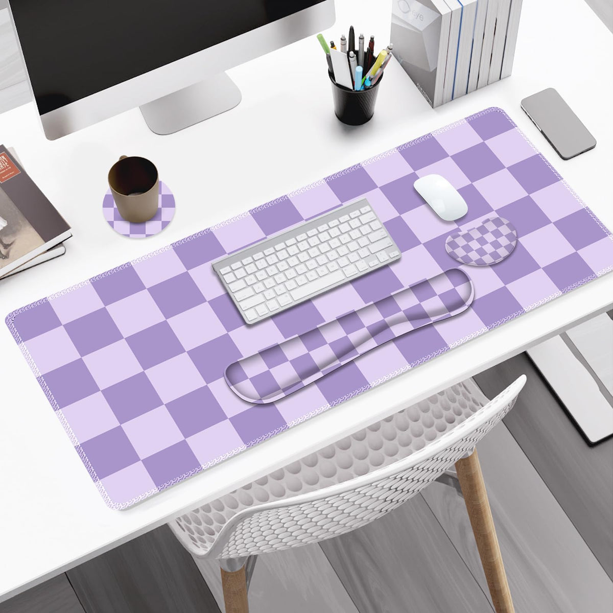NXZGO Large Gaming Mouse Pad Set, 4 in1 Ergonomics Keyboard Desk Mat with Memory Foam Wrist Rest