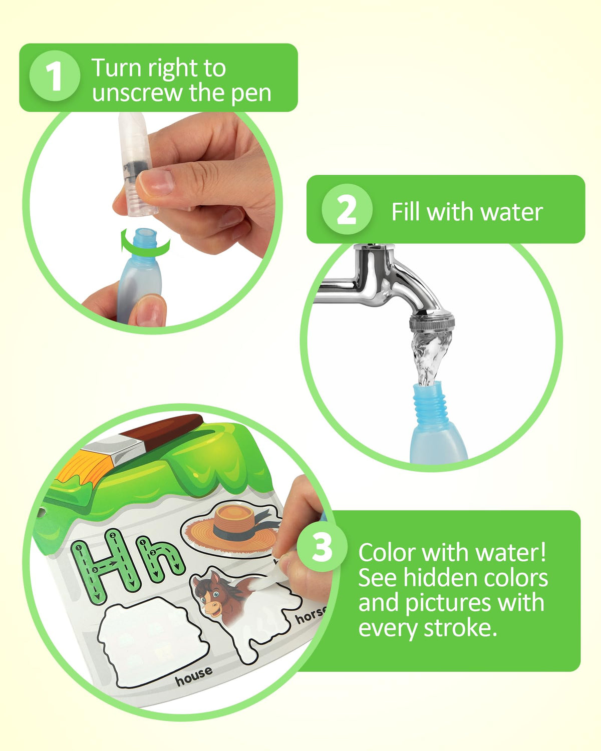 Coogam Water Painting Cards with Learning Alphabet, Reusable Aqua Painting Doddle Vocabulary Flash