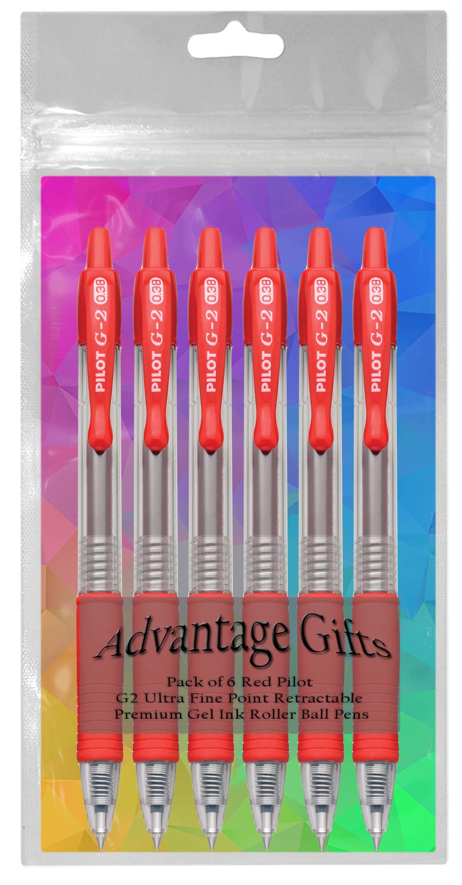 Advantage Gifts G2 Retractable Premium Gel Ink Roller Ball Pens Ultra Fine Point (.38mm) Red Ink 6