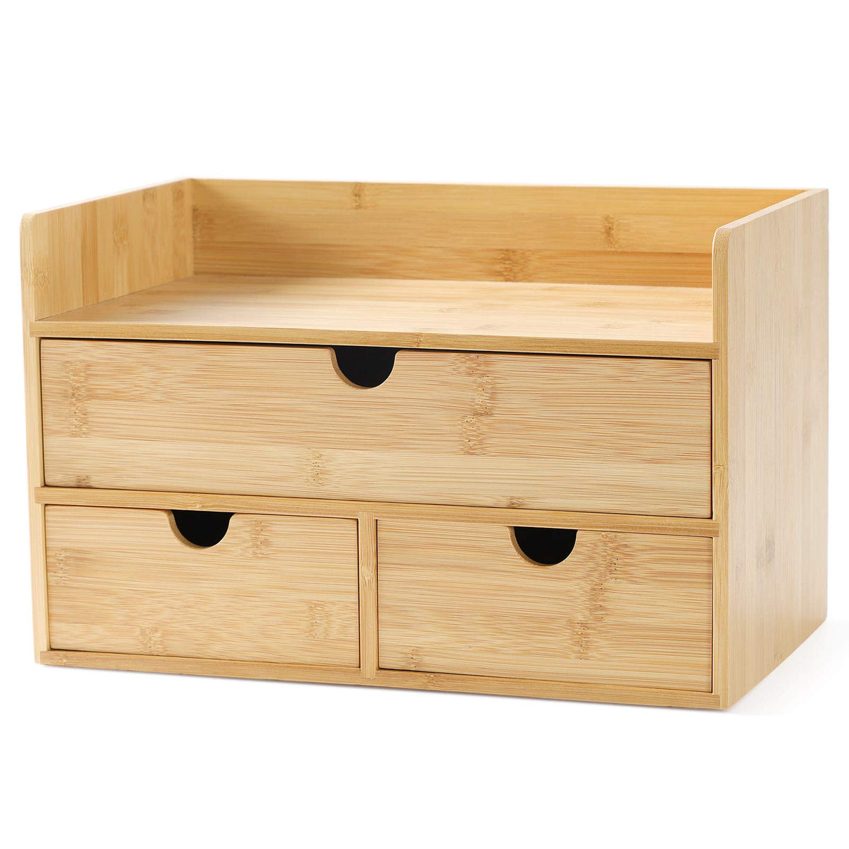 Bamboo Desk Organizer with Drawers, 3-Drawer Desktop Storage Box