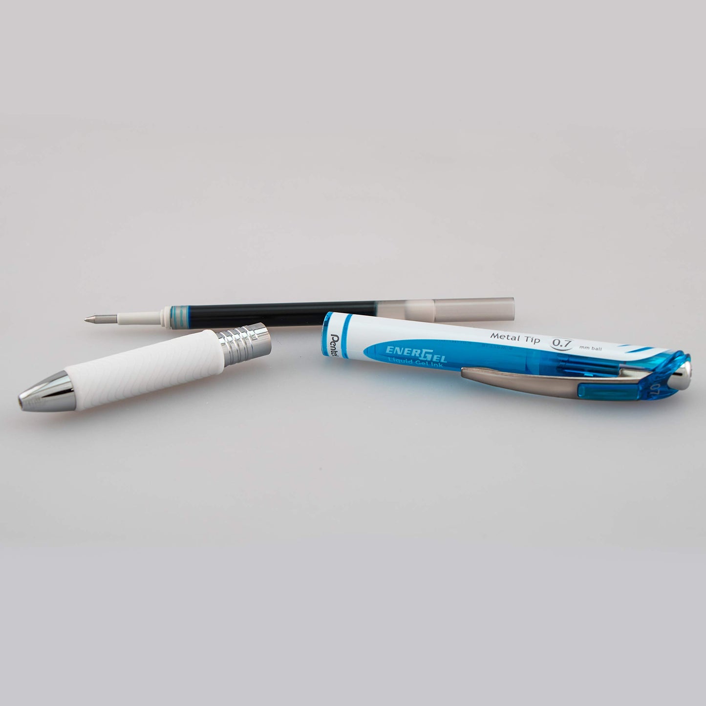 Pentel EnerGel Pearl Retractable Liquid Gel Pen, (0.7mm) Metal Tip, Medium Line, Sky Blue Accent
