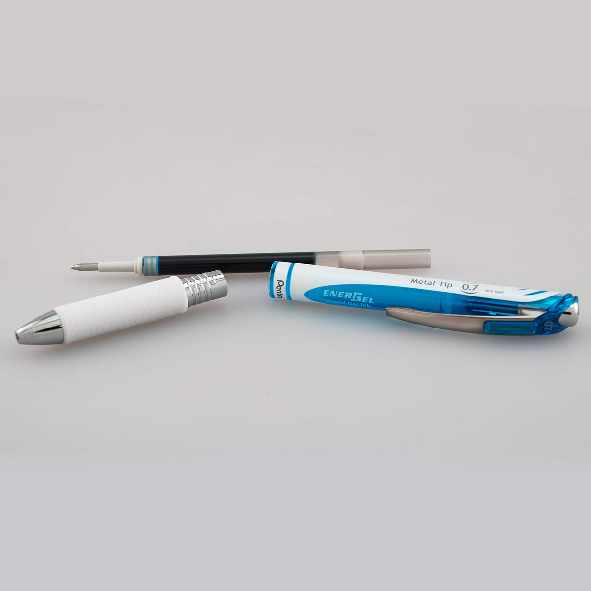 Pentel EnerGel Pearl Retractable Liquid Gel Pen, (0.7mm) Metal Tip, Medium Line, Sky Blue Accent