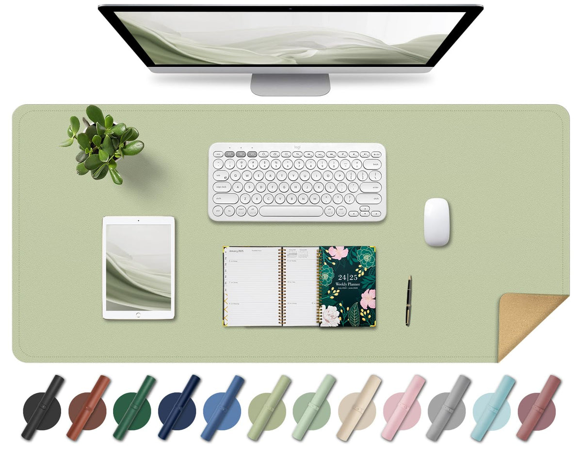 Large Desk Pad 35.4" x 17", Non-Slip Desk Mat with PU Leather & Natural Cork, Waterproof Writing