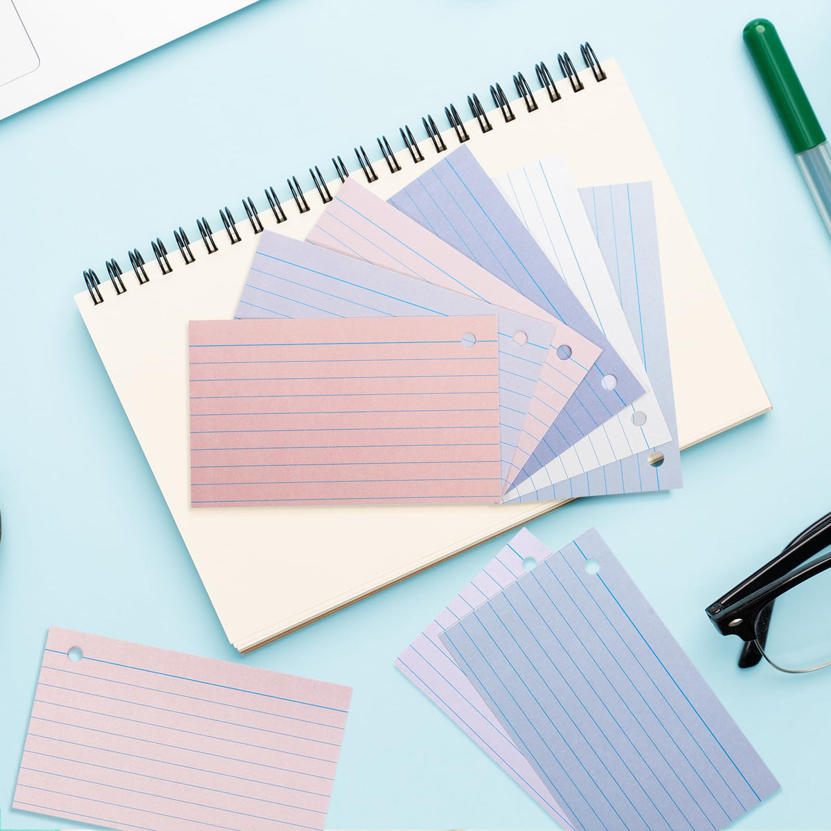 Epakh 300 Pcs Index Cards with Rings, 3 x 5 Inch, Stylish Colors