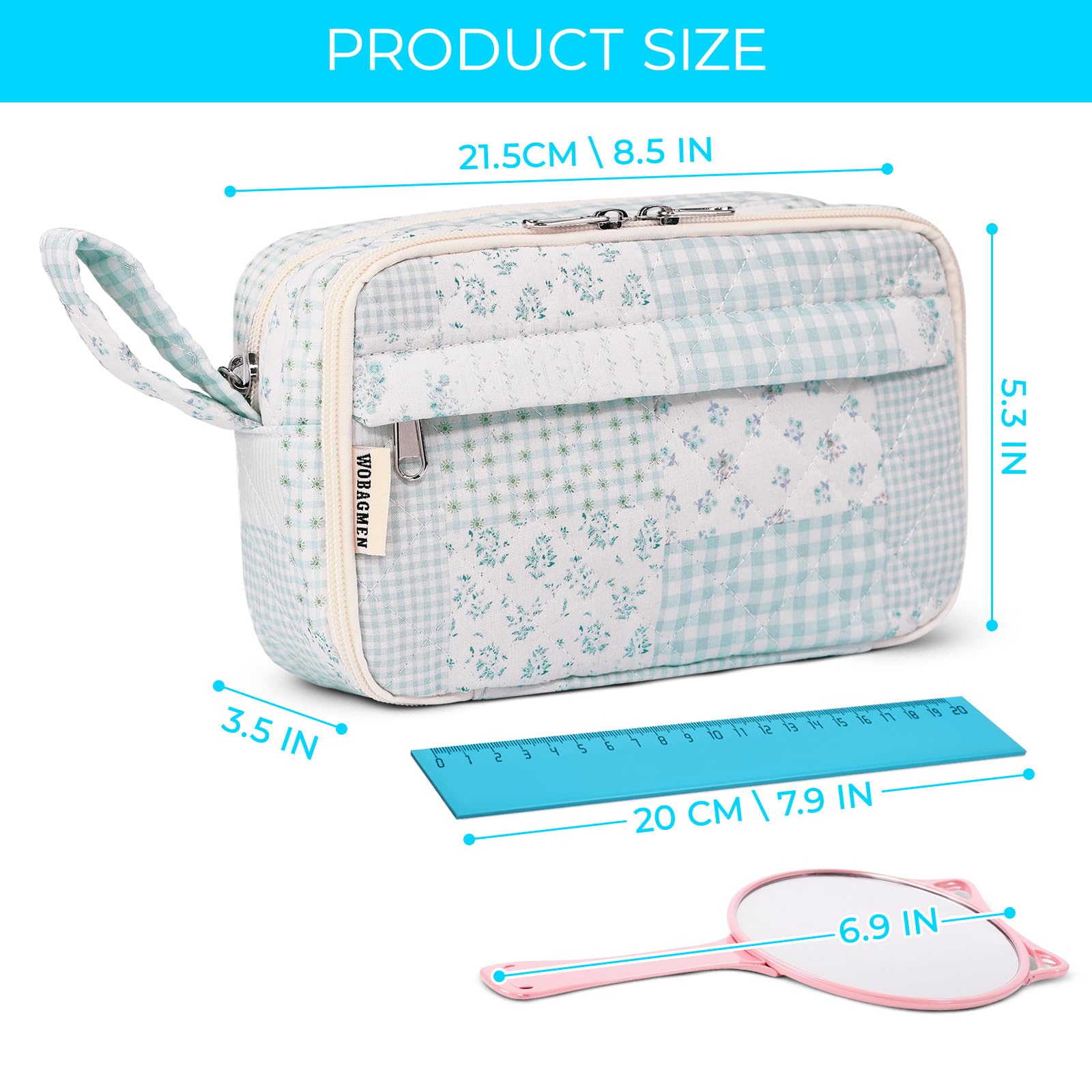 WOBAGMEN Quilted Pencil Pouch for Girls Women, Large Pencil Case Pouch with Compartments Cute