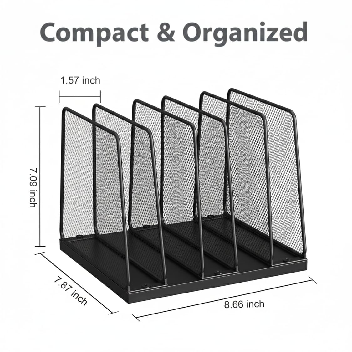 Becomrock 5-Section Vertical File Organizer for Desk, Sturdy Wood Base & Metal Mesh Desktop File
