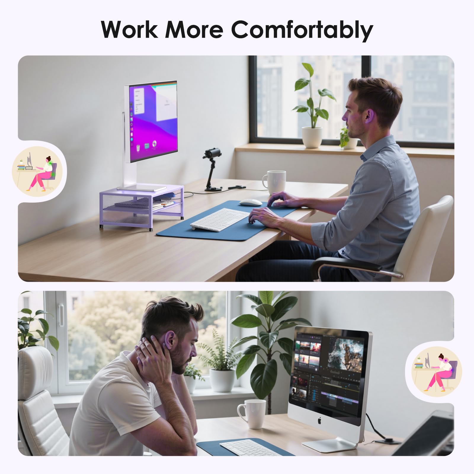ECOLOVI 2-Tier Computer Monitor Stand Riser, Printer & Laptop Stand, Office Desk Accessories