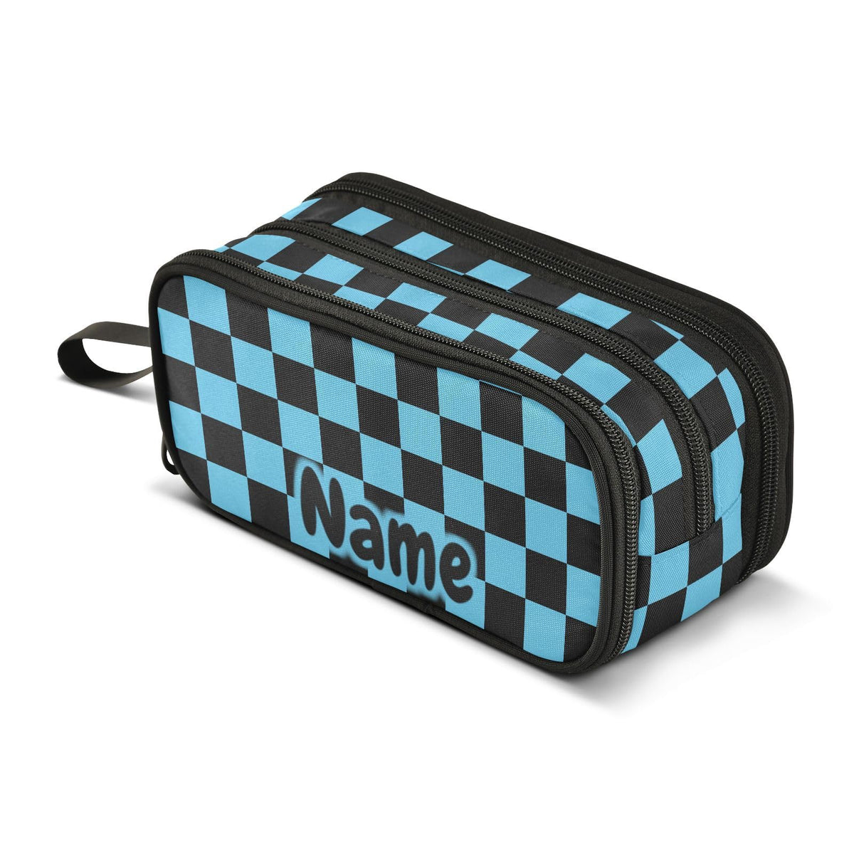 BOENLE Custom Black Blue Checkered Pattern Pencil Case Box Boys Girls Personalized Name Large