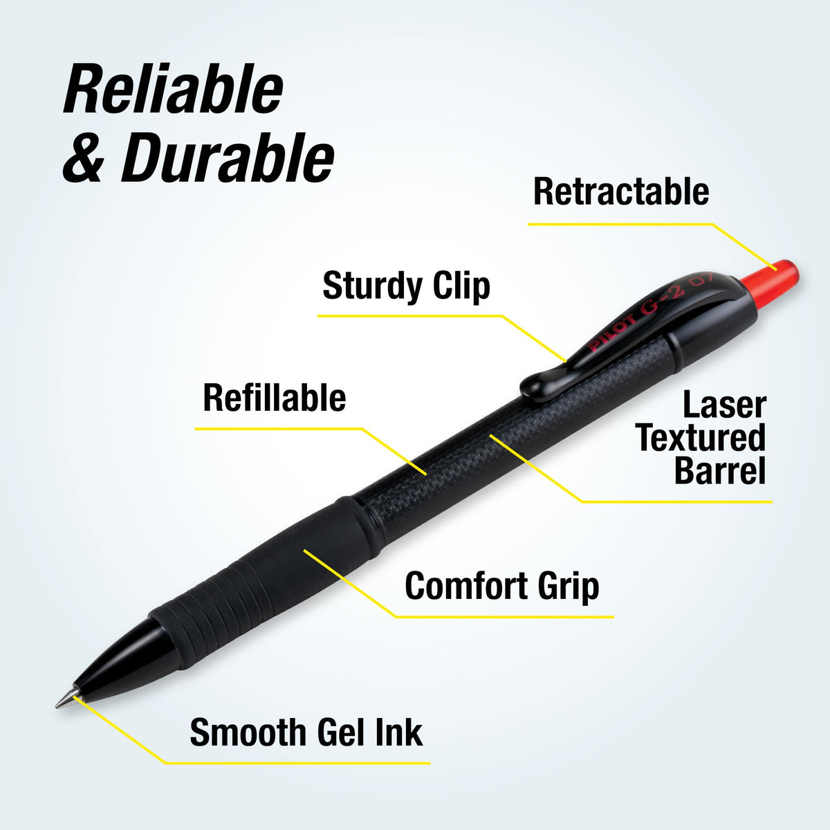 PILOT G2 Edge Red Gel Roller Pens, Fine Point 0.7 mm, 12Pk