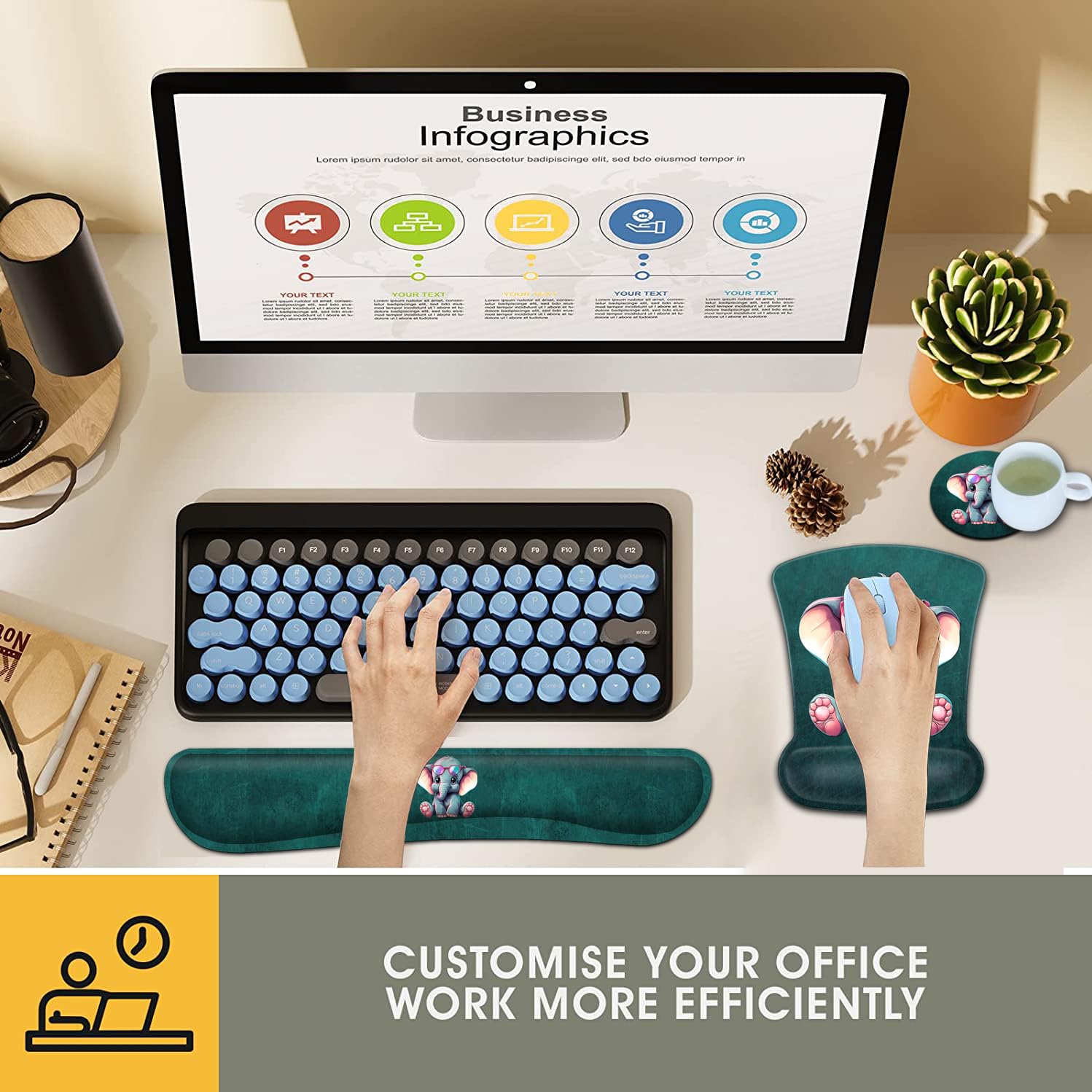 Keyboard Wrist Rest and Mouse Pad Wrist Support Set, Ergonomic Gel Mouse Pad Wrist Rest with