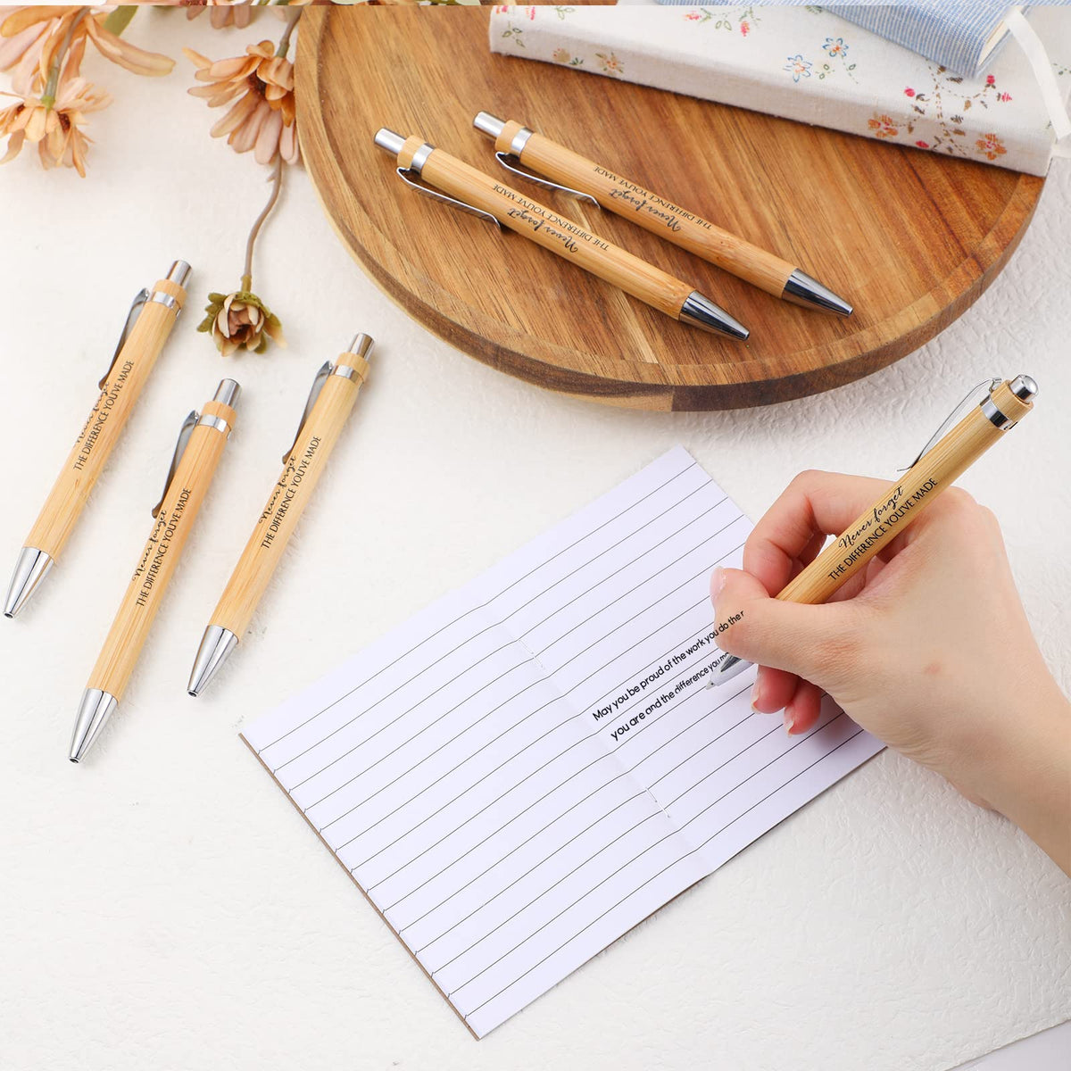 Fuutreo 50 Pcs Employee Appreciation Gift Bulk Inspirational Bamboo Pens Thanks Wood Ballpoint Pen