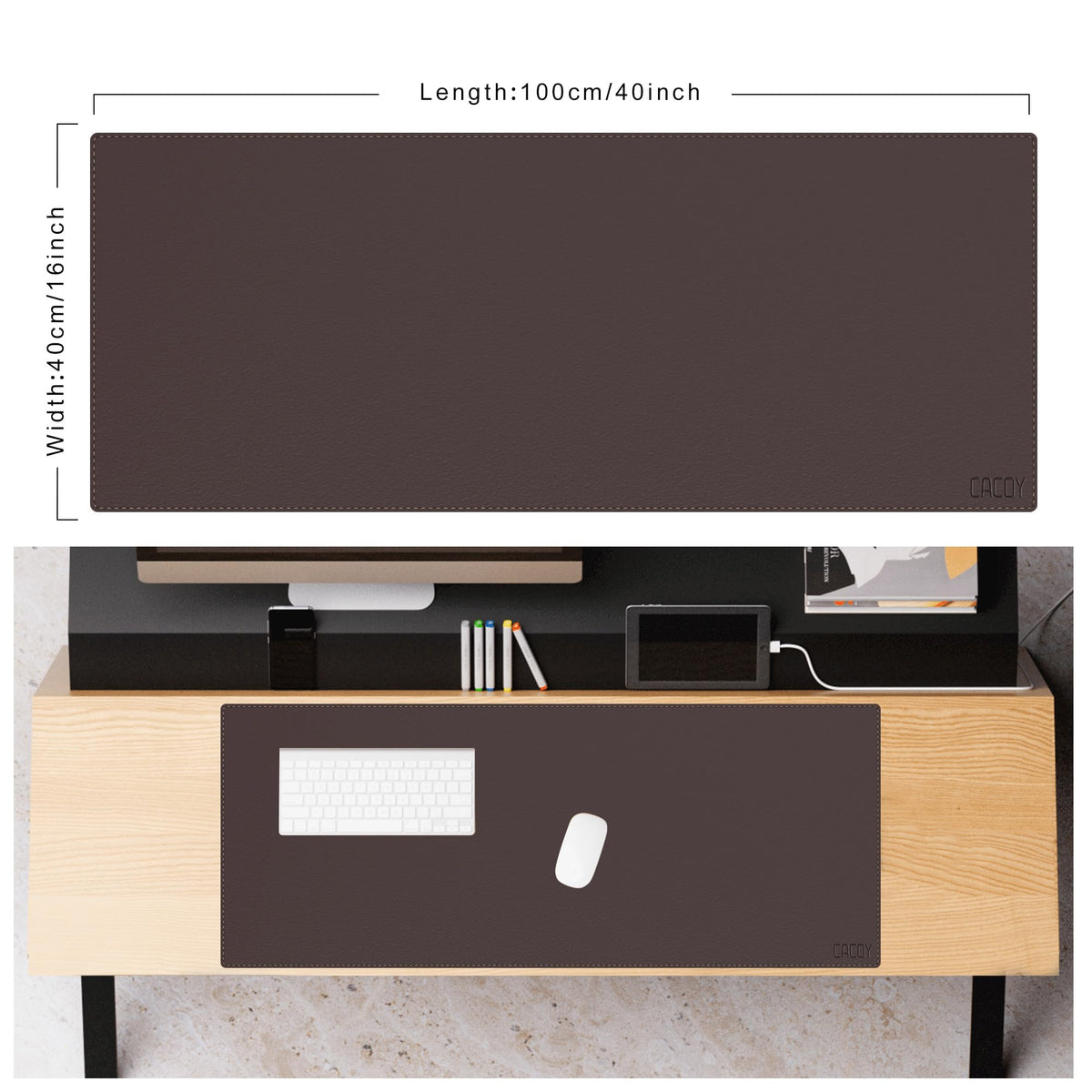 Cacoy 40" x 16" PU Leather Desk Pad Blotters, XXL Large Computer Mouse Pad for Office and Home