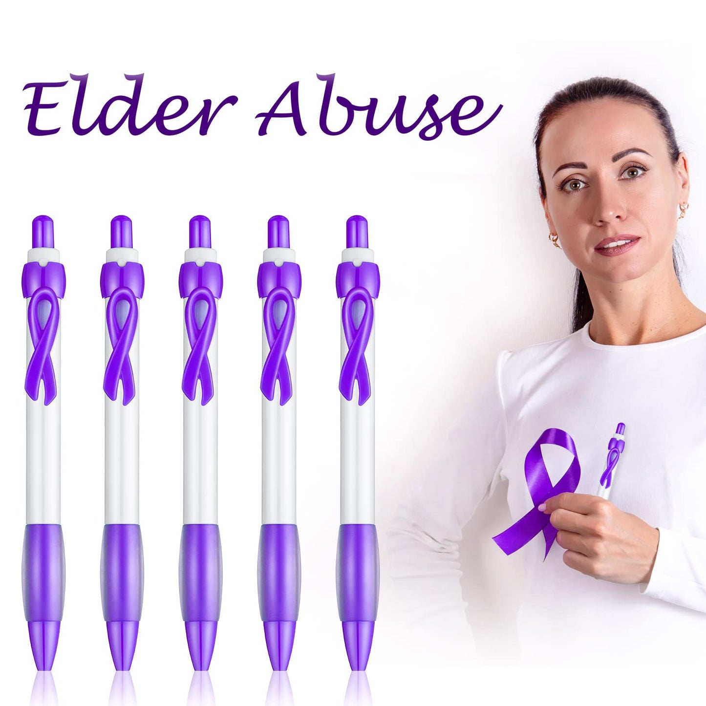 Yexiya 100 Pcs Domestic Violence Awareness Pen Purple Ribbon Bulk Black Ink