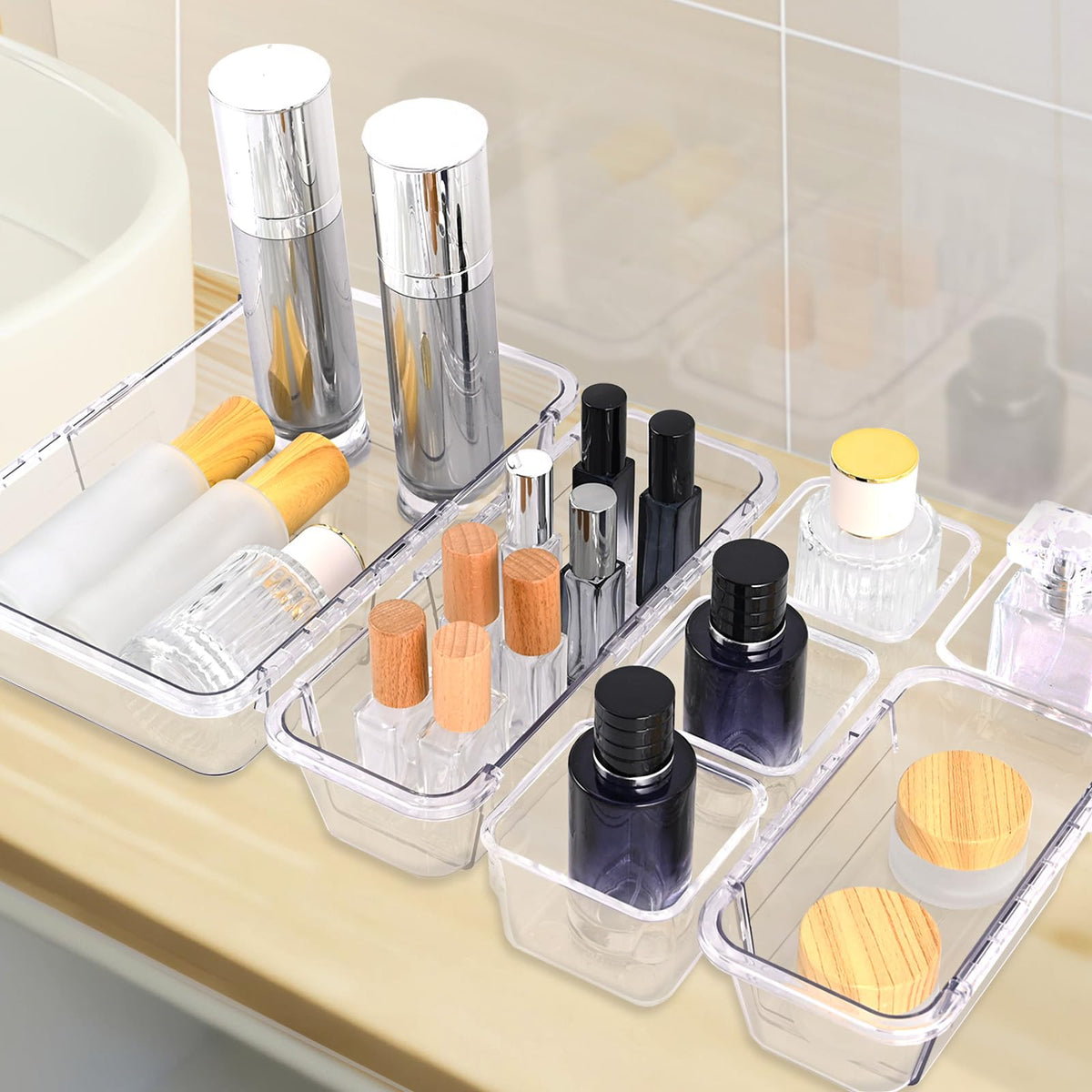 14 Pcs Adjustable Drawer Organizer, Clear Drawer Organizer Expendable