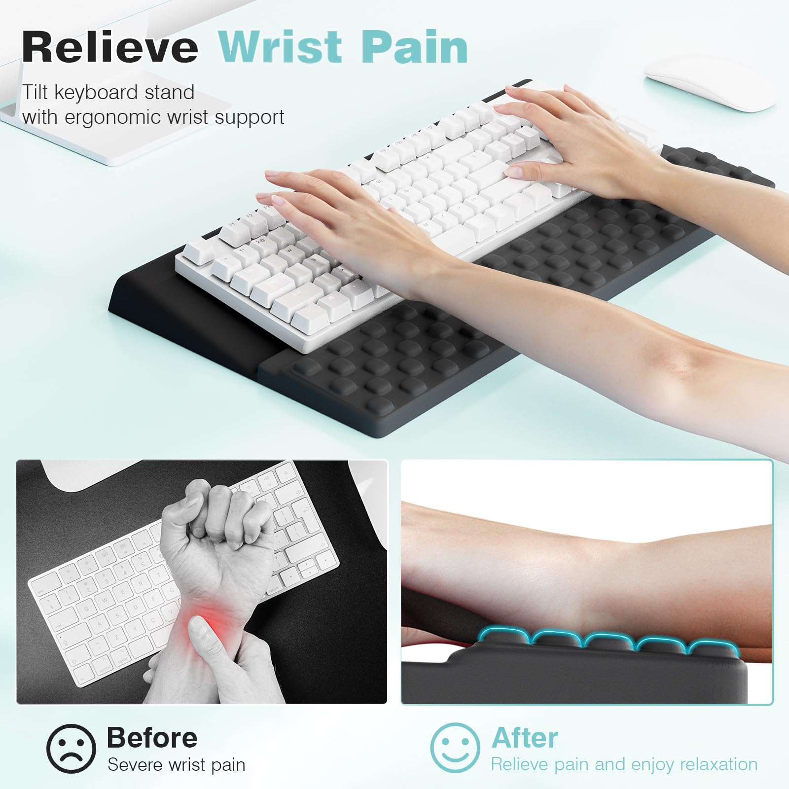 Ospelelf Keyboard Wrist Rest, Ergonomic Memory Foam Wrist Support for Typing & Gaming, Tilted