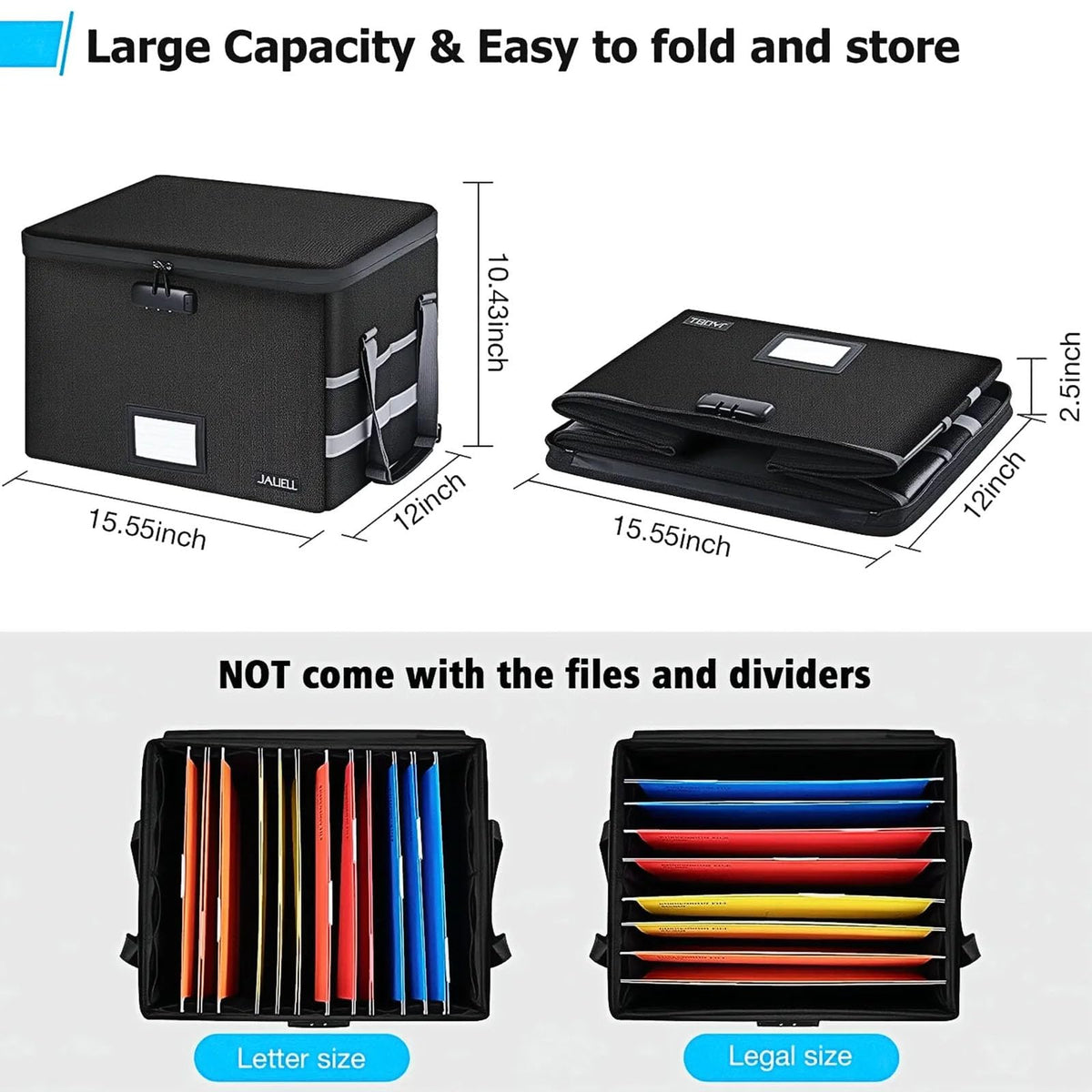 Fireproof File Box with Lock, Document Storage Organizer with Lid, Handle