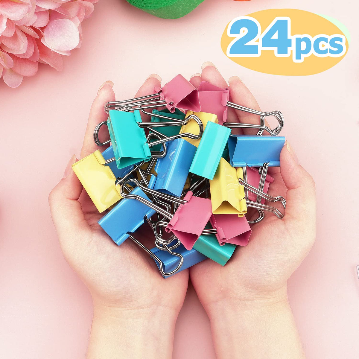 ZZTX 24 Pack Medium Binder Clips 1.3 Inches Assorted Colors