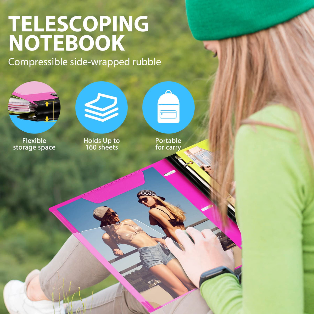 WOT I 2-Pack Telescoping 3 Ring Binder Notebooks, Pink