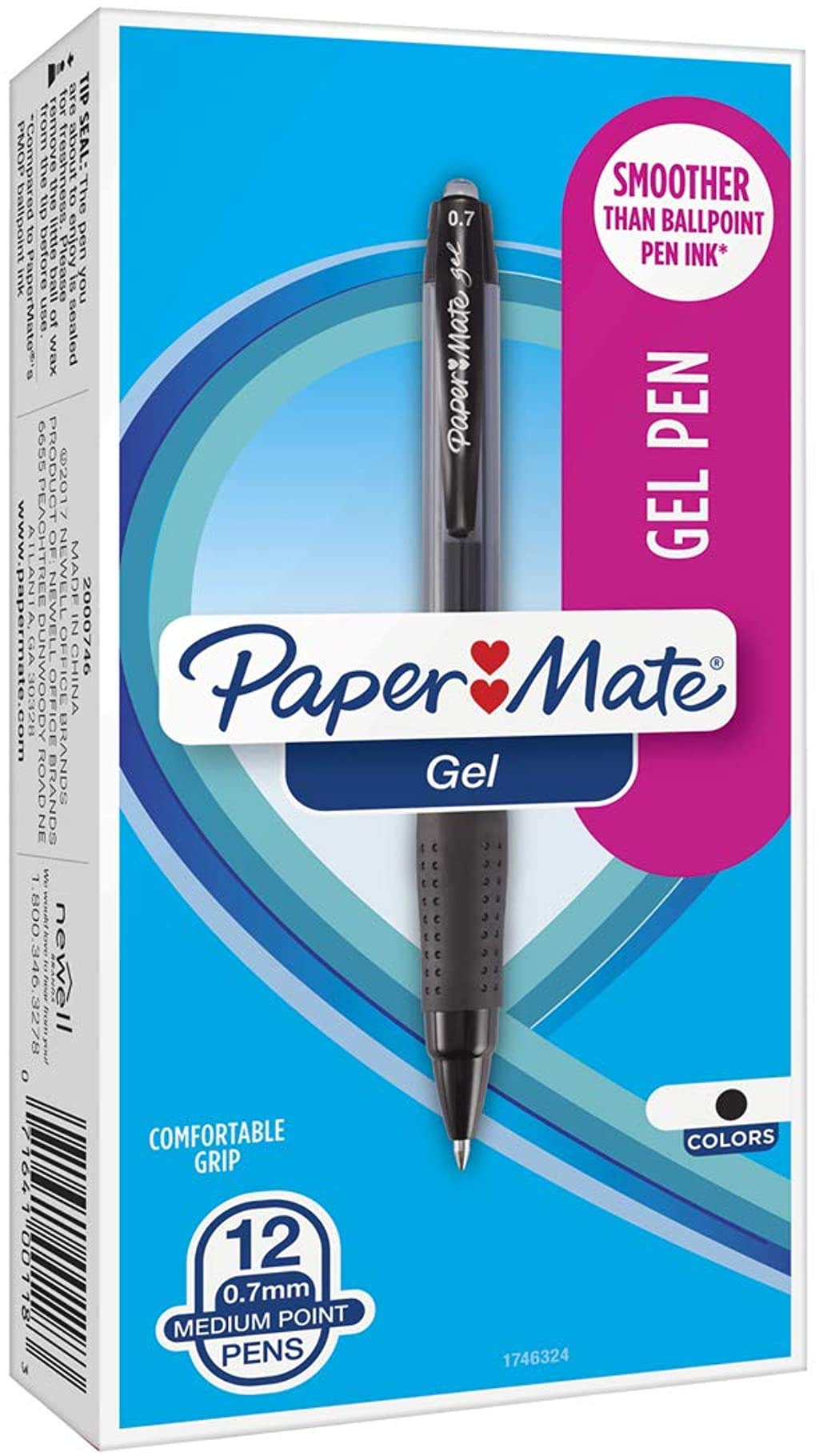 Paper Mate Gel Pens, Medium (0.7mm), Black, 12 Count