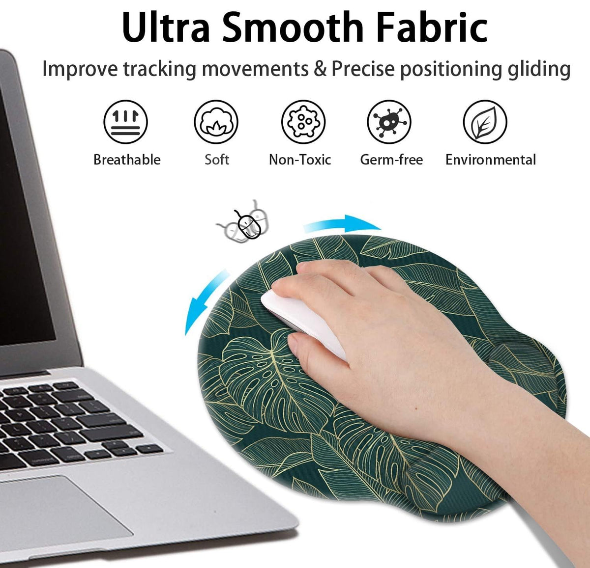 Britimes Ergonomic Mouse Pad Set with Wrist Rest, Green Palm Leaves