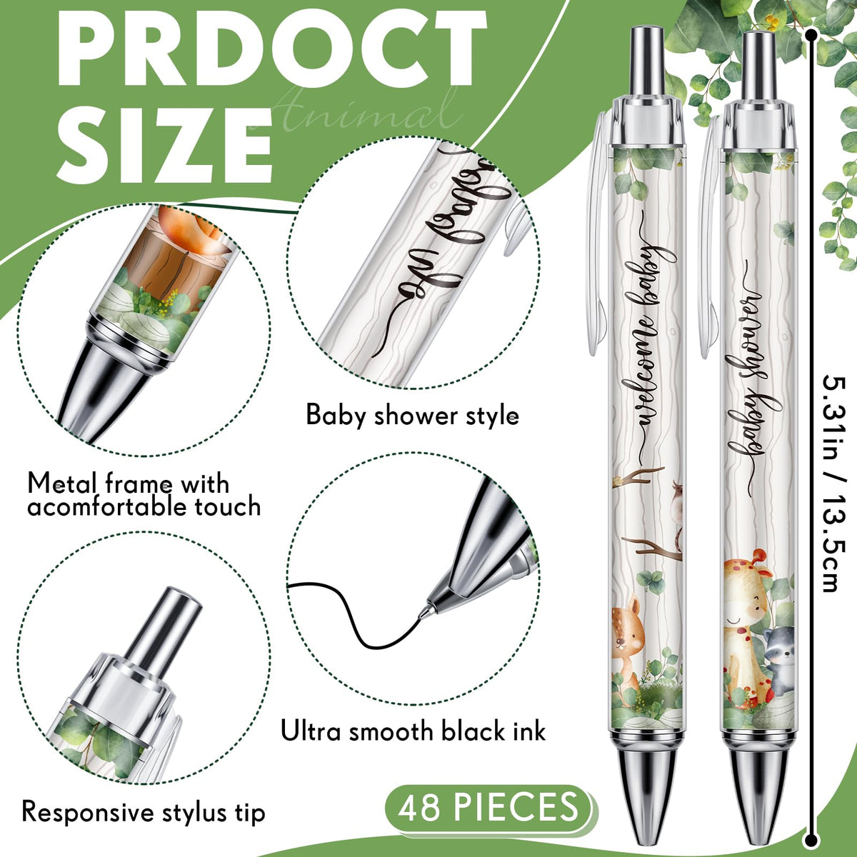 Chuangdi 48 Pcs Baby Shower Pens, Bulk Party Favors for Guests, Retractable Ballpoint Pens Black