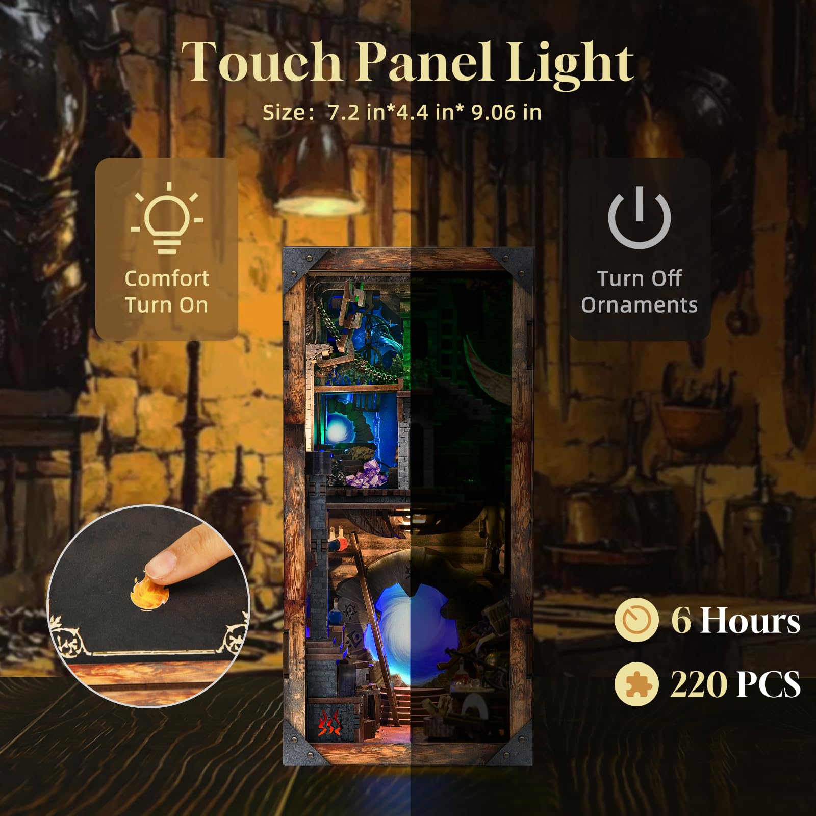 MiniCity Blade and Magic Book Nook Kit, DIY Wooden Miniature Scene with LED