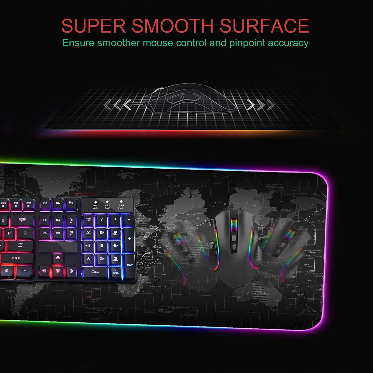 RGB Gaming Mouse Pad with Coffee Coaster, XXL Large Glowing LED Mousepad, Anti-Slip Rubber Base