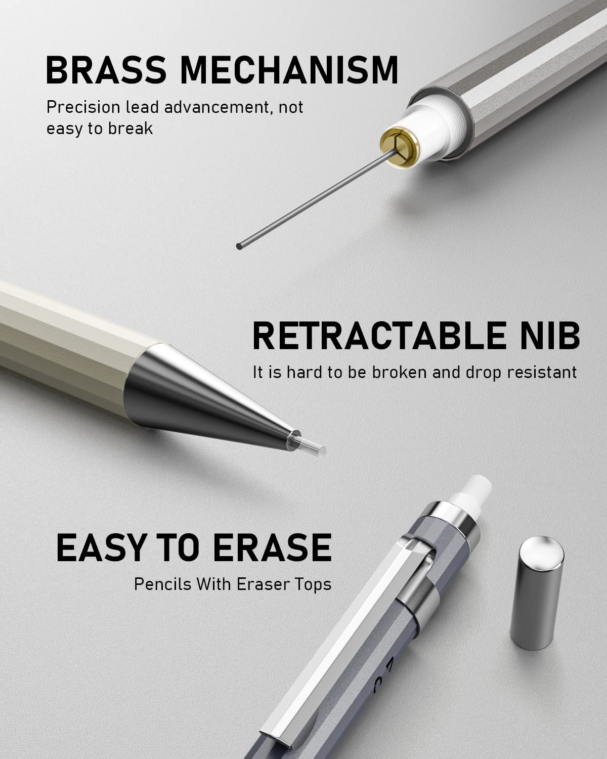 Nicpro 37PCS Art Mechanical Pencil Set, Metal Drafting Pencils 0.5 mm, 0.7 mm, 0.9 mm & 2mm Lead