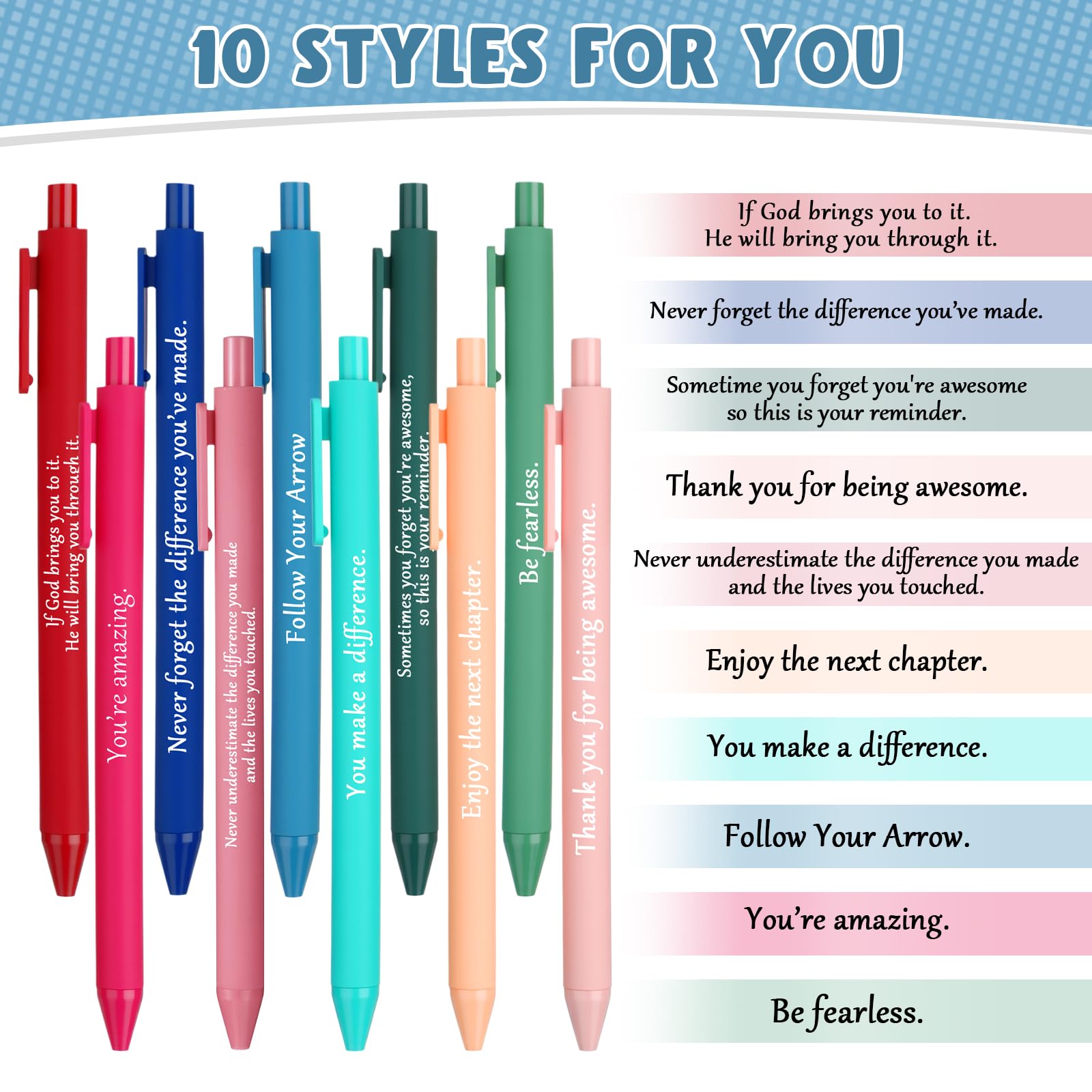 Teling 100 Pcs Inspirational Pens Bulk, Bright Colors, Classic Style